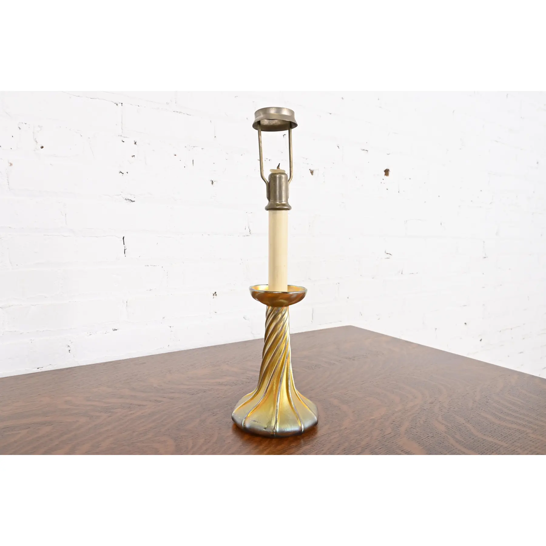 Louis Comfort Tiffany Favrile Iridescent Art Glass Candle Lamp - Image 7