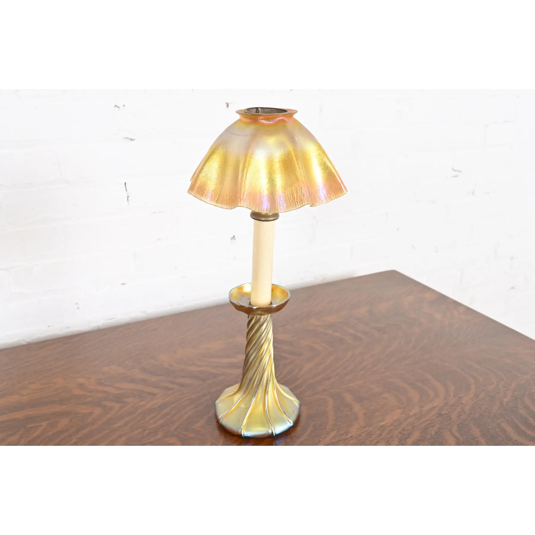 Louis Comfort Tiffany Favrile Iridescent Art Glass Candle Lamp - Image 4