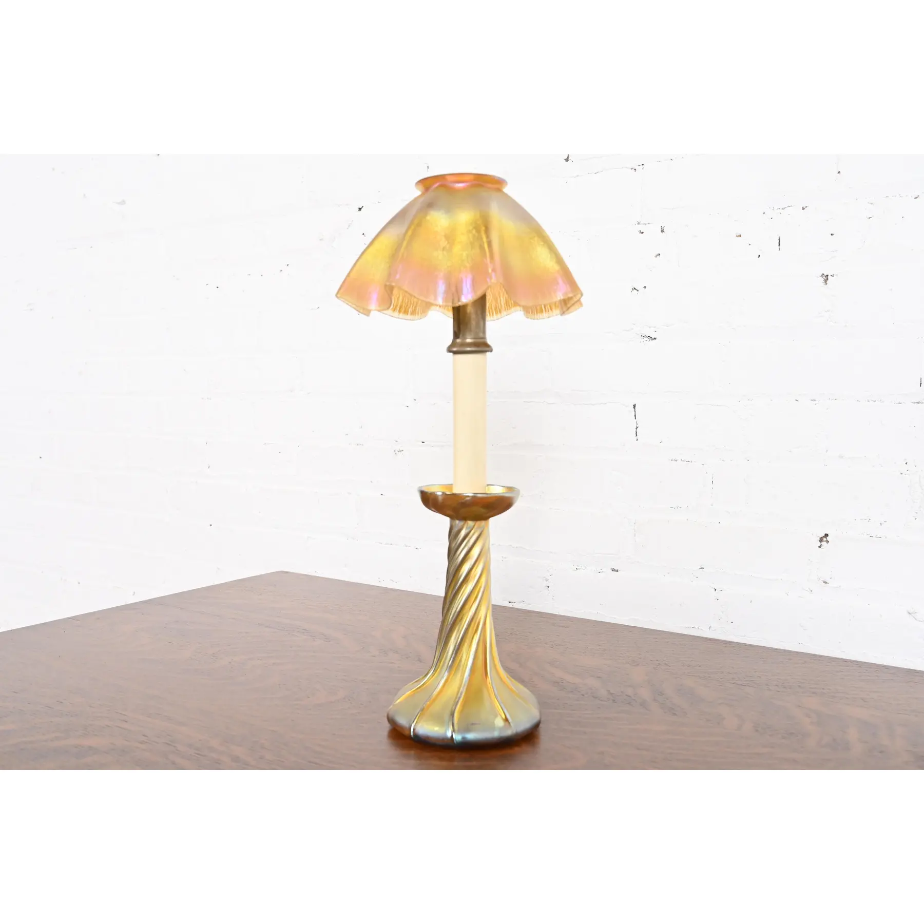 Louis Comfort Tiffany Favrile Iridescent Art Glass Candle Lamp - Image 3