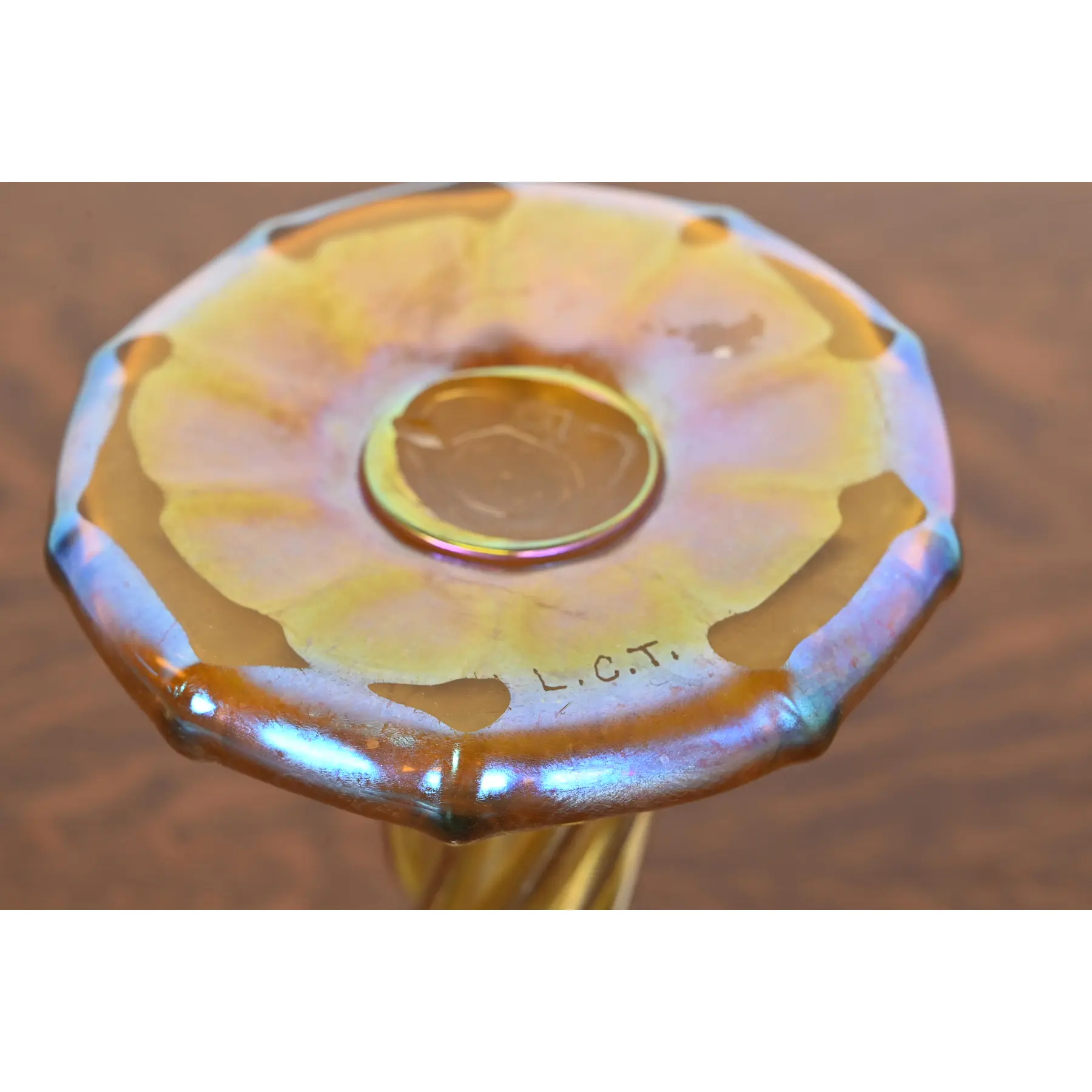 Louis Comfort Tiffany Favrile Iridescent Art Glass Candle Lamp - Image 10