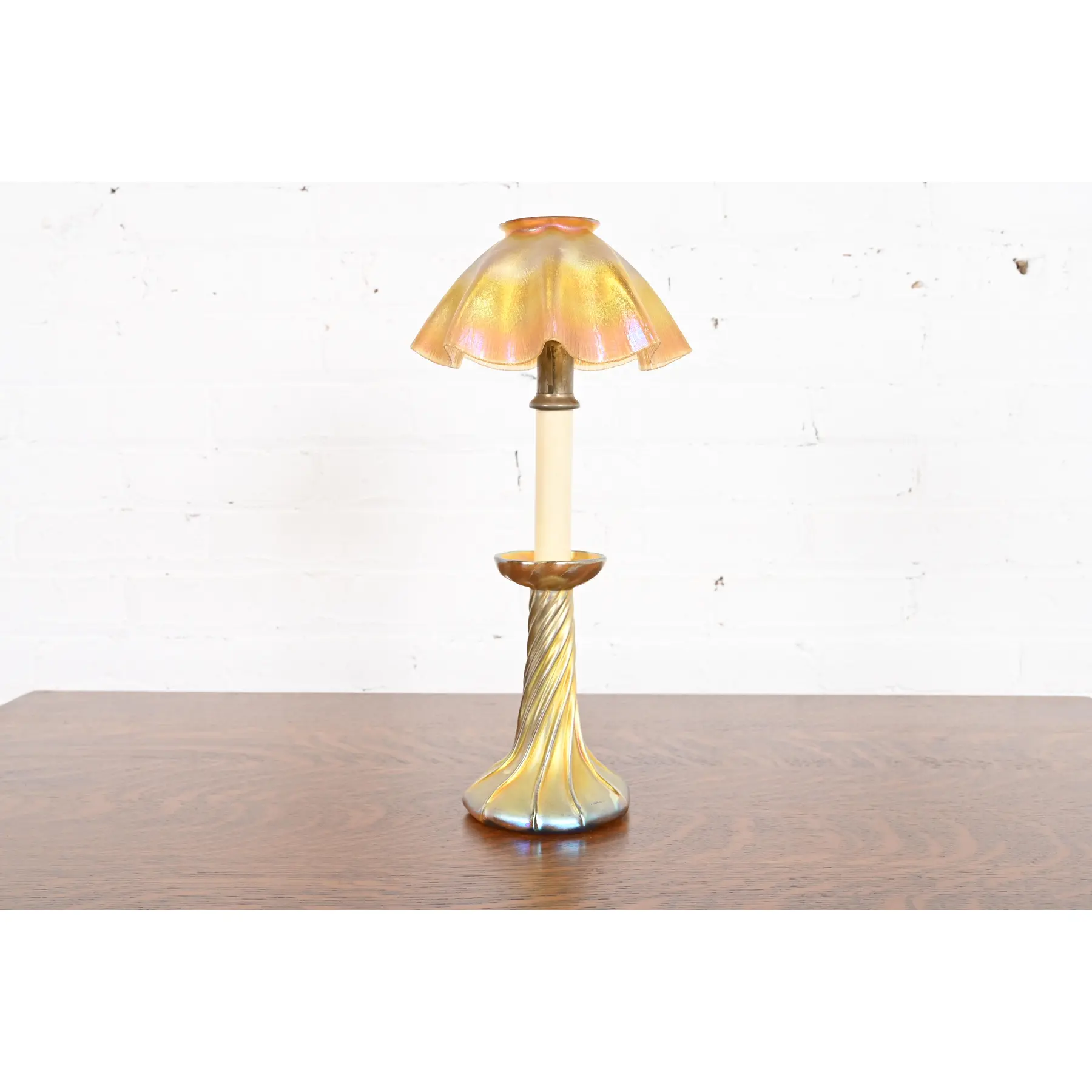 Louis Comfort Tiffany Favrile Iridescent Art Glass Candle Lamp