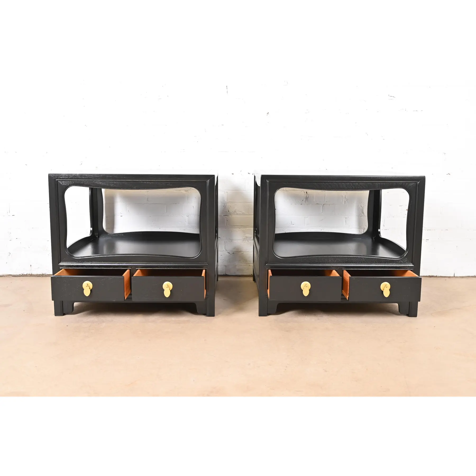 Michael Taylor for Baker Far East Collection Black Lacquered Nightstands or End Tables, Newly Refinished - Image 5