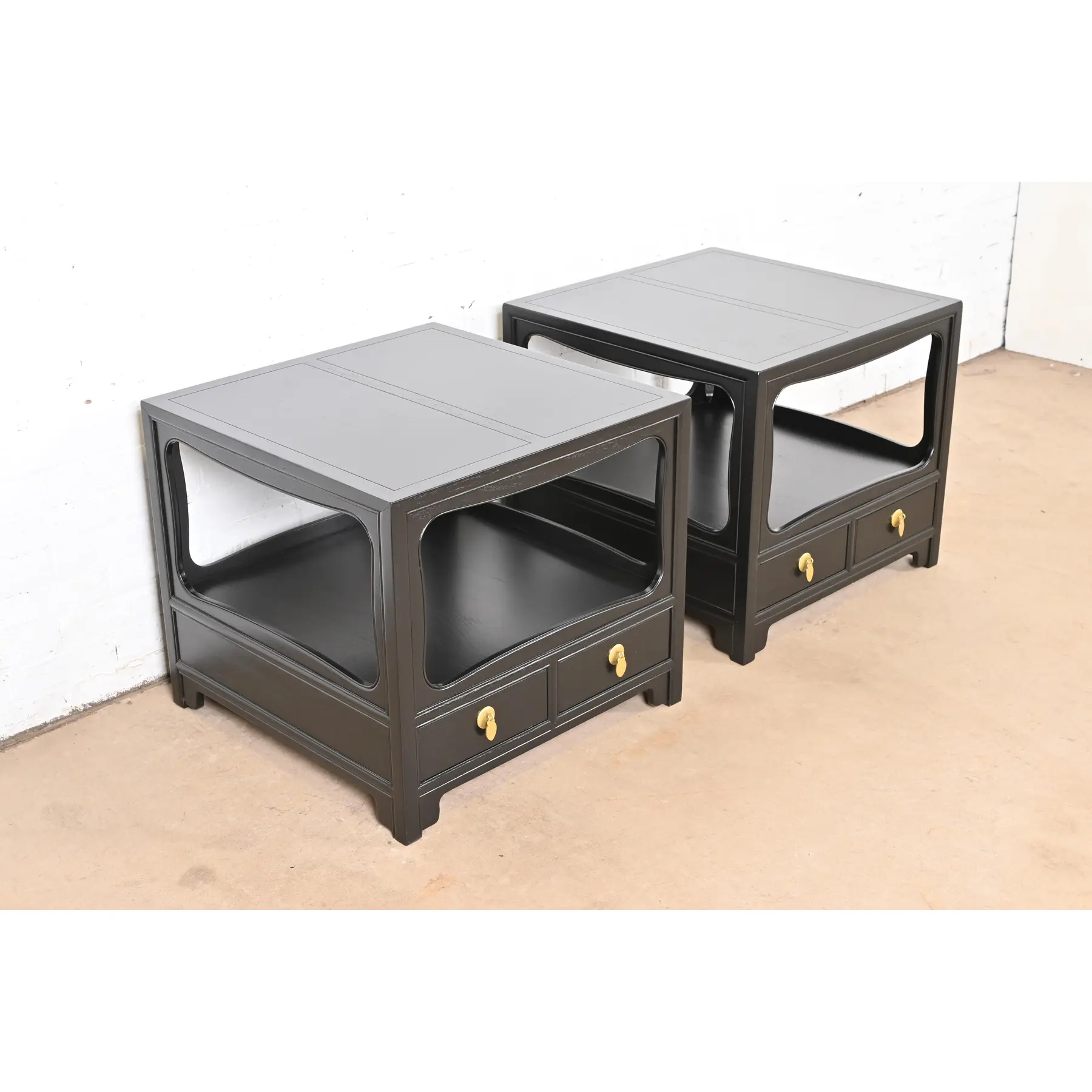 Michael Taylor for Baker Far East Collection Black Lacquered Nightstands or End Tables, Newly Refinished - Image 4