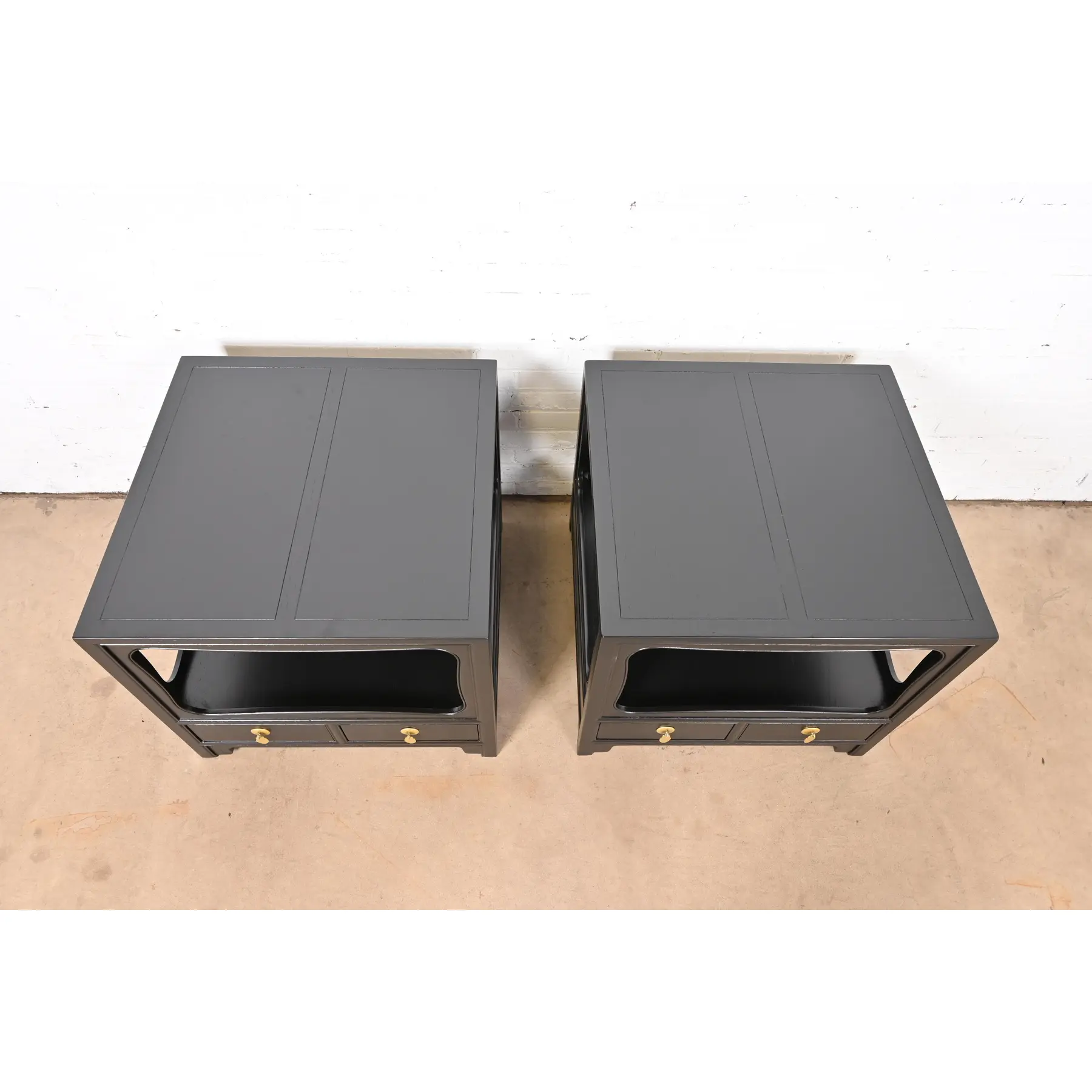 Michael Taylor for Baker Far East Collection Black Lacquered Nightstands or End Tables, Newly Refinished - Image 9