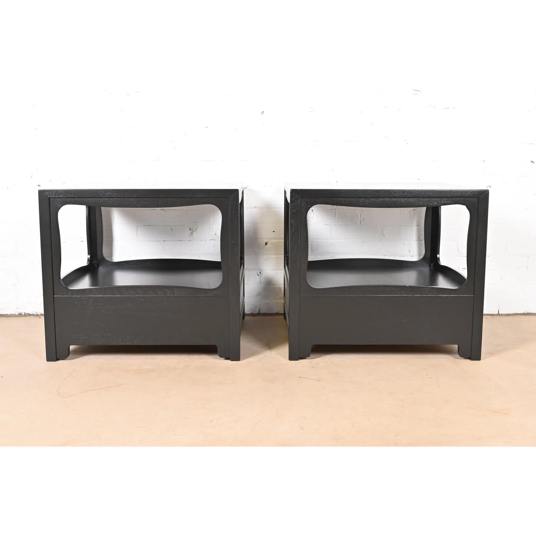 Michael Taylor for Baker Far East Collection Black Lacquered Nightstands or End Tables, Newly Refinished - Image 11