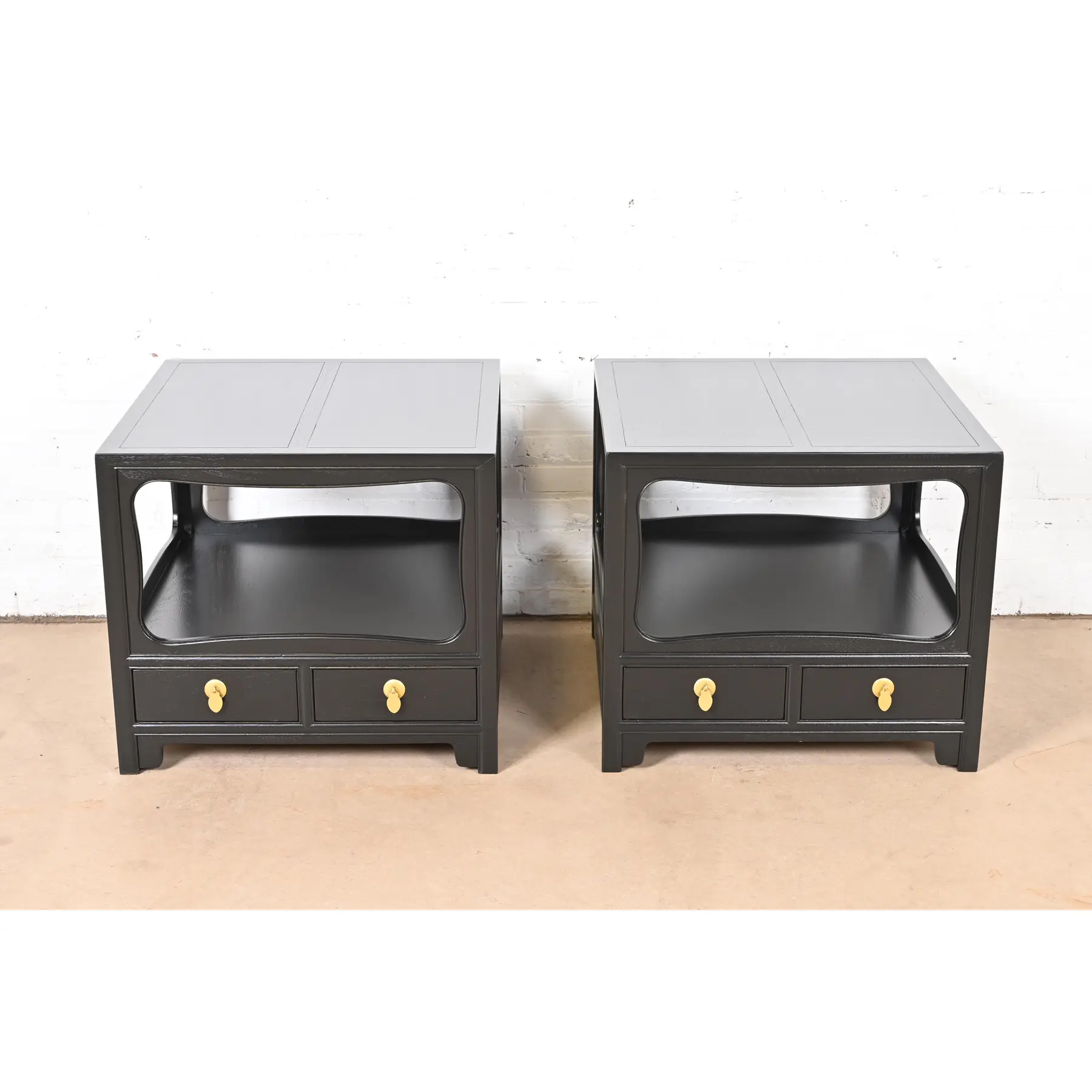 Michael Taylor for Baker Far East Collection Black Lacquered Nightstands or End Tables, Newly Refinished - Image 2