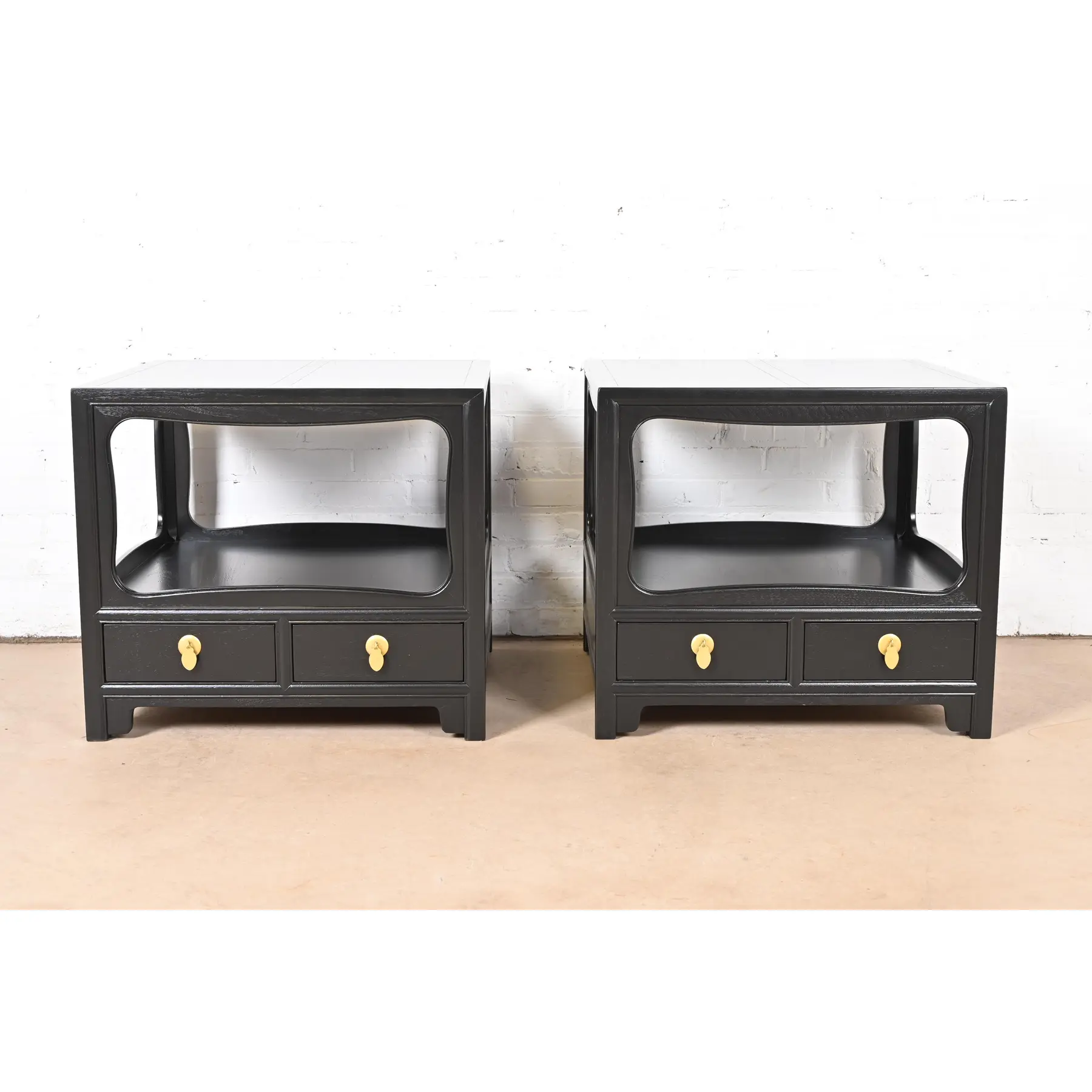 Michael Taylor for Baker Far East Collection Black Lacquered Nightstands or End Tables, Newly Refinished - Image 3