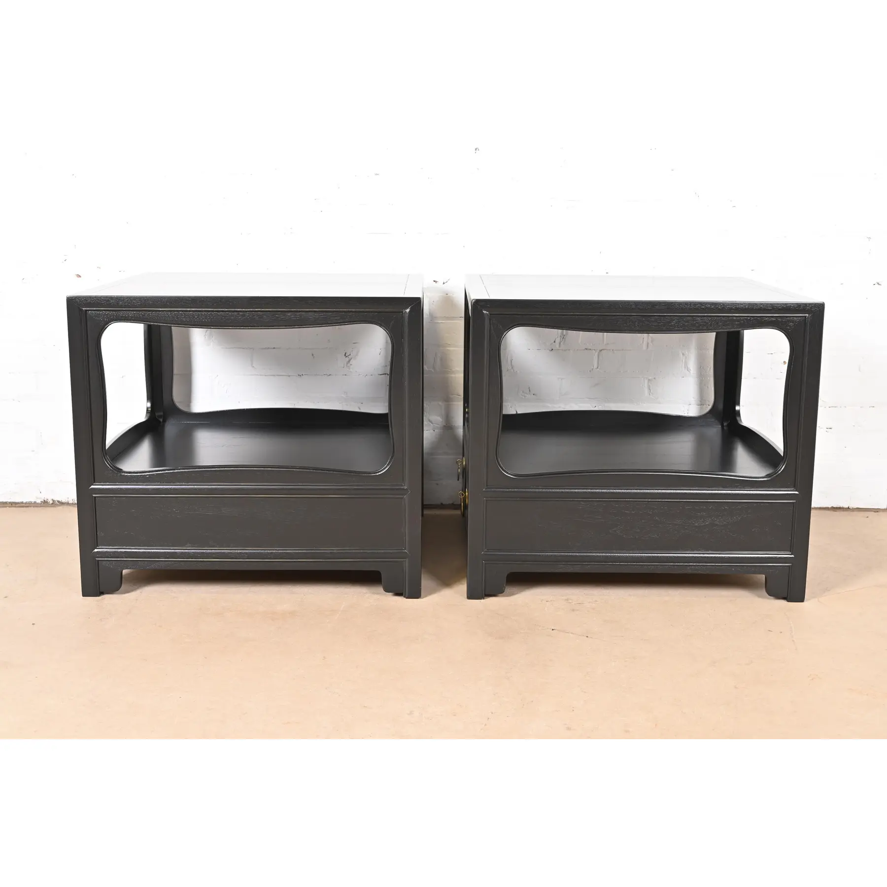 Michael Taylor for Baker Far East Collection Black Lacquered Nightstands or End Tables, Newly Refinished - Image 10