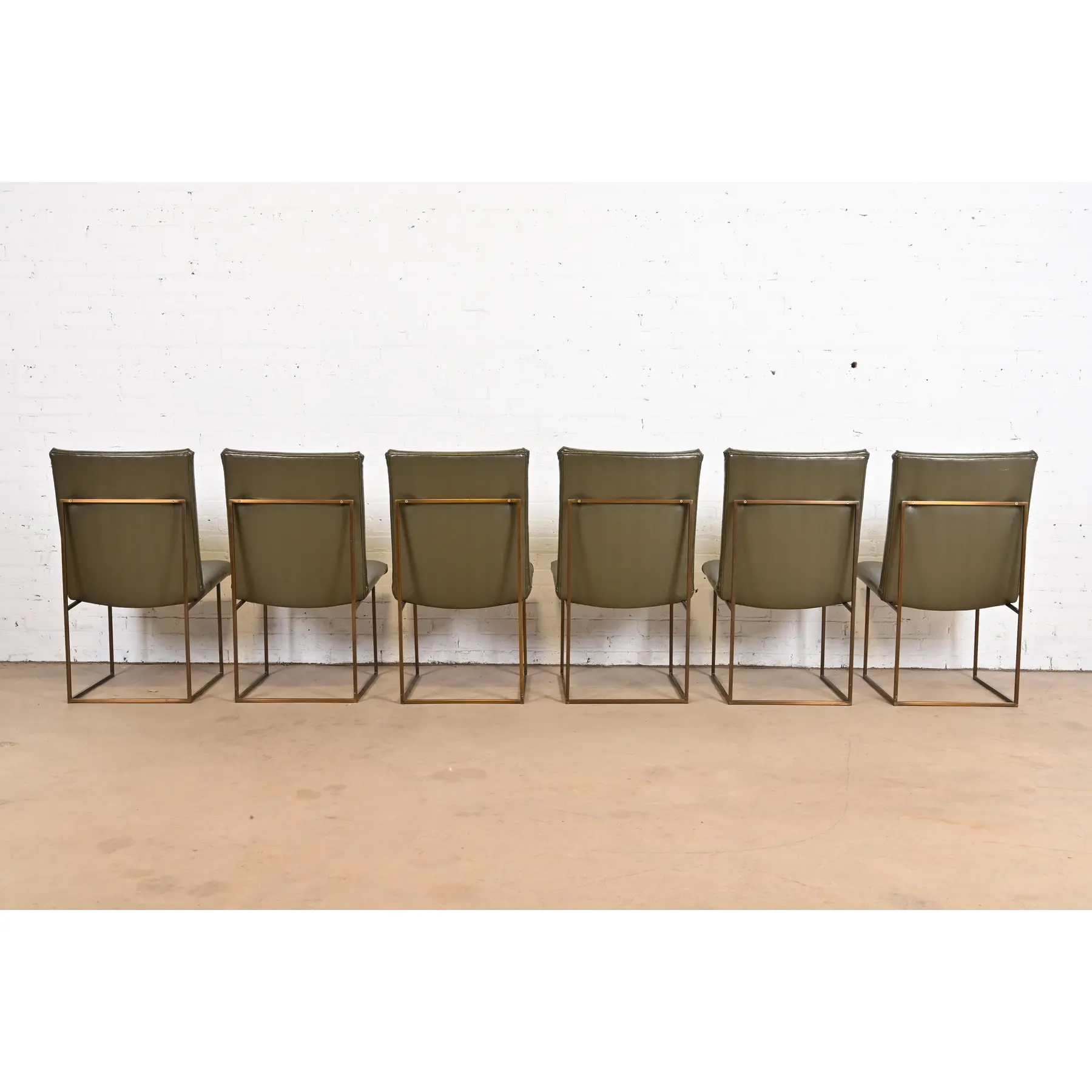 Milo Baughman for Thayer Coggin Mid-Century Modern Hollywood Regency Brass Dining Chairs, Set of Six - Image 6