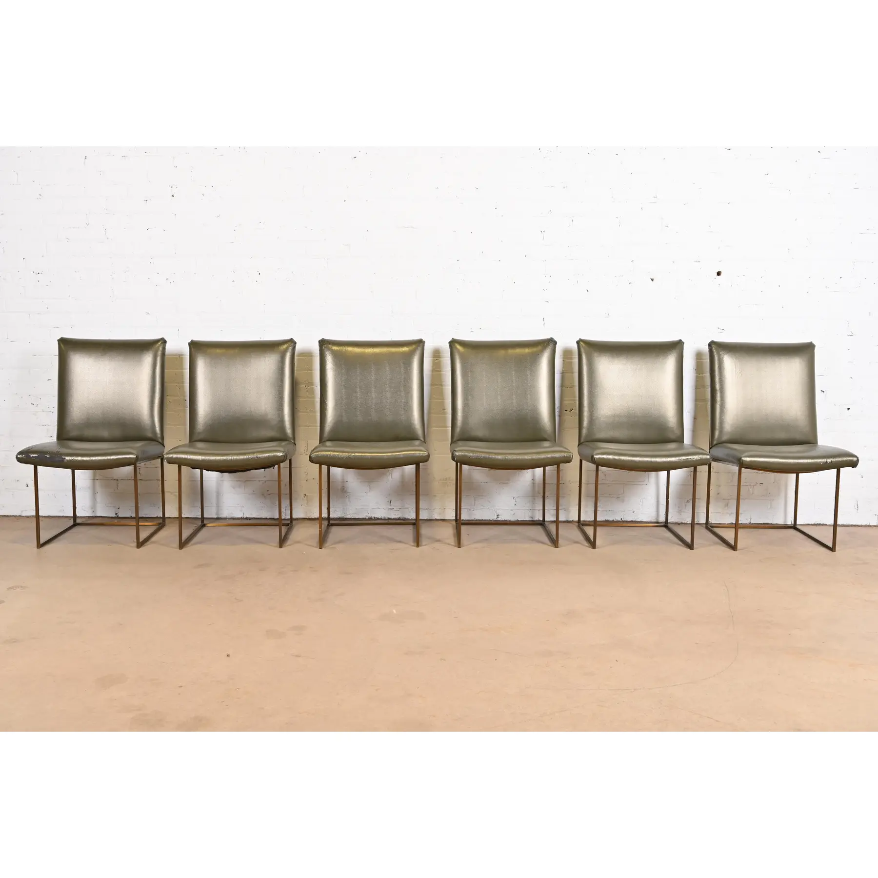Milo Baughman for Thayer Coggin Mid-Century Modern Hollywood Regency Brass Dining Chairs, Set of Six - Image 2