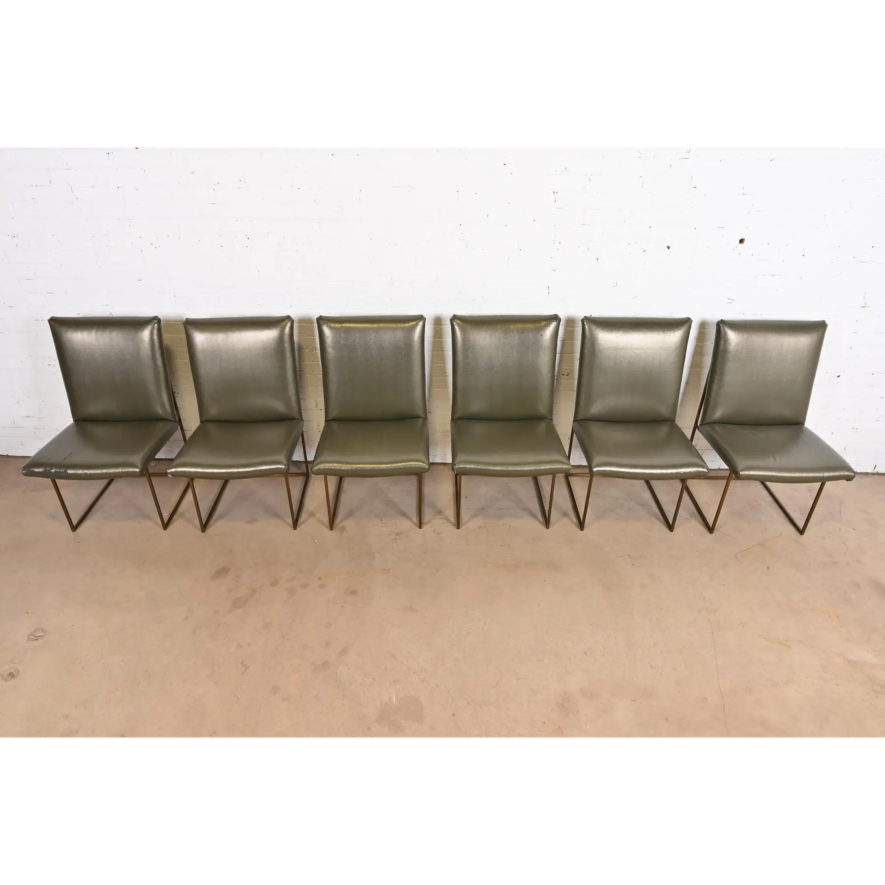 Milo Baughman for Thayer Coggin Mid-Century Modern Hollywood Regency Brass Dining Chairs, Set of Six - Image 5