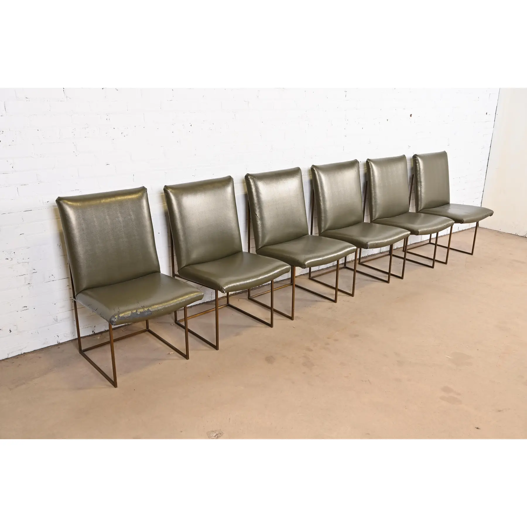 Milo Baughman for Thayer Coggin Mid-Century Modern Hollywood Regency Brass Dining Chairs, Set of Six - Image 4