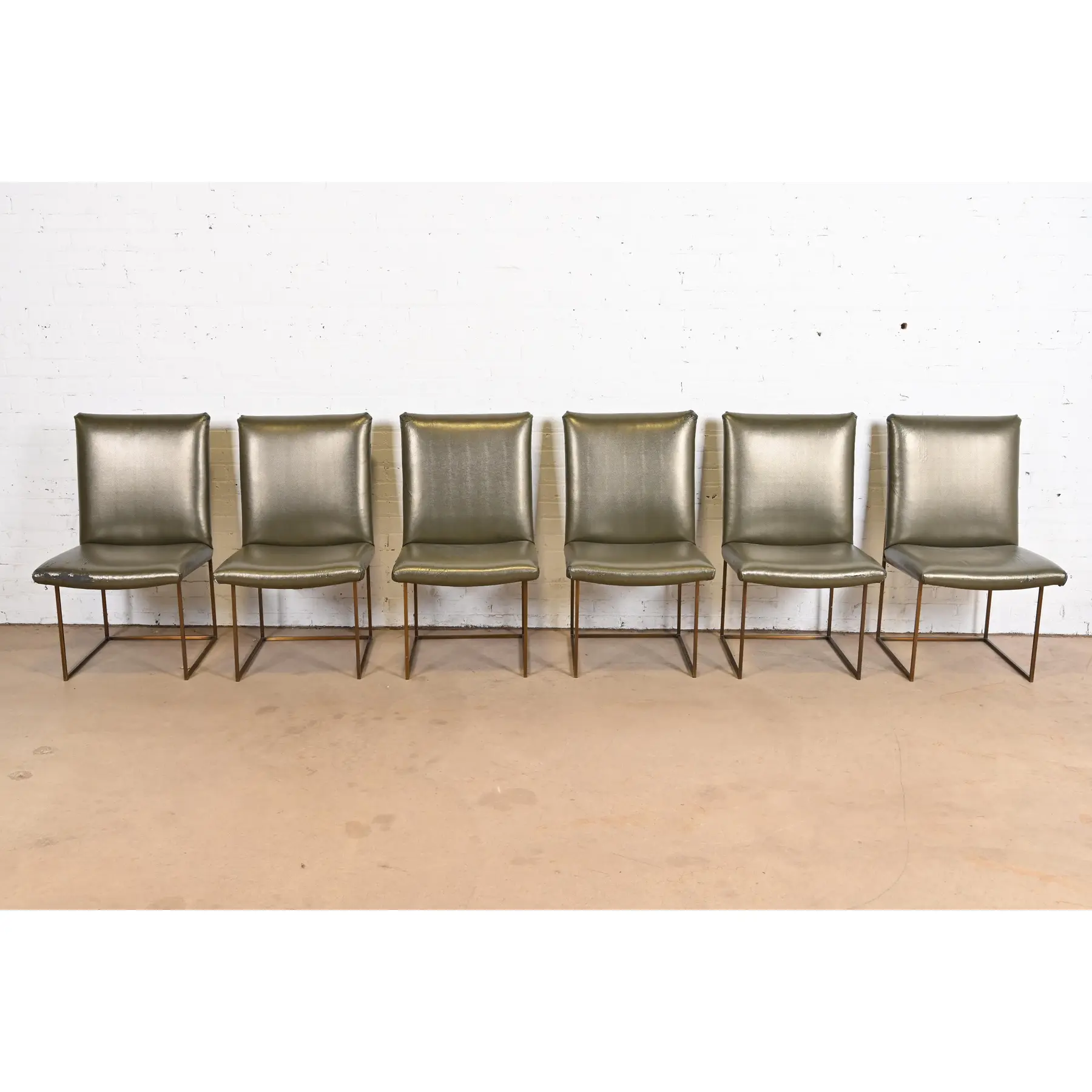 Milo Baughman for Thayer Coggin Mid-Century Modern Hollywood Regency Brass Dining Chairs, Set of Six - Image 3