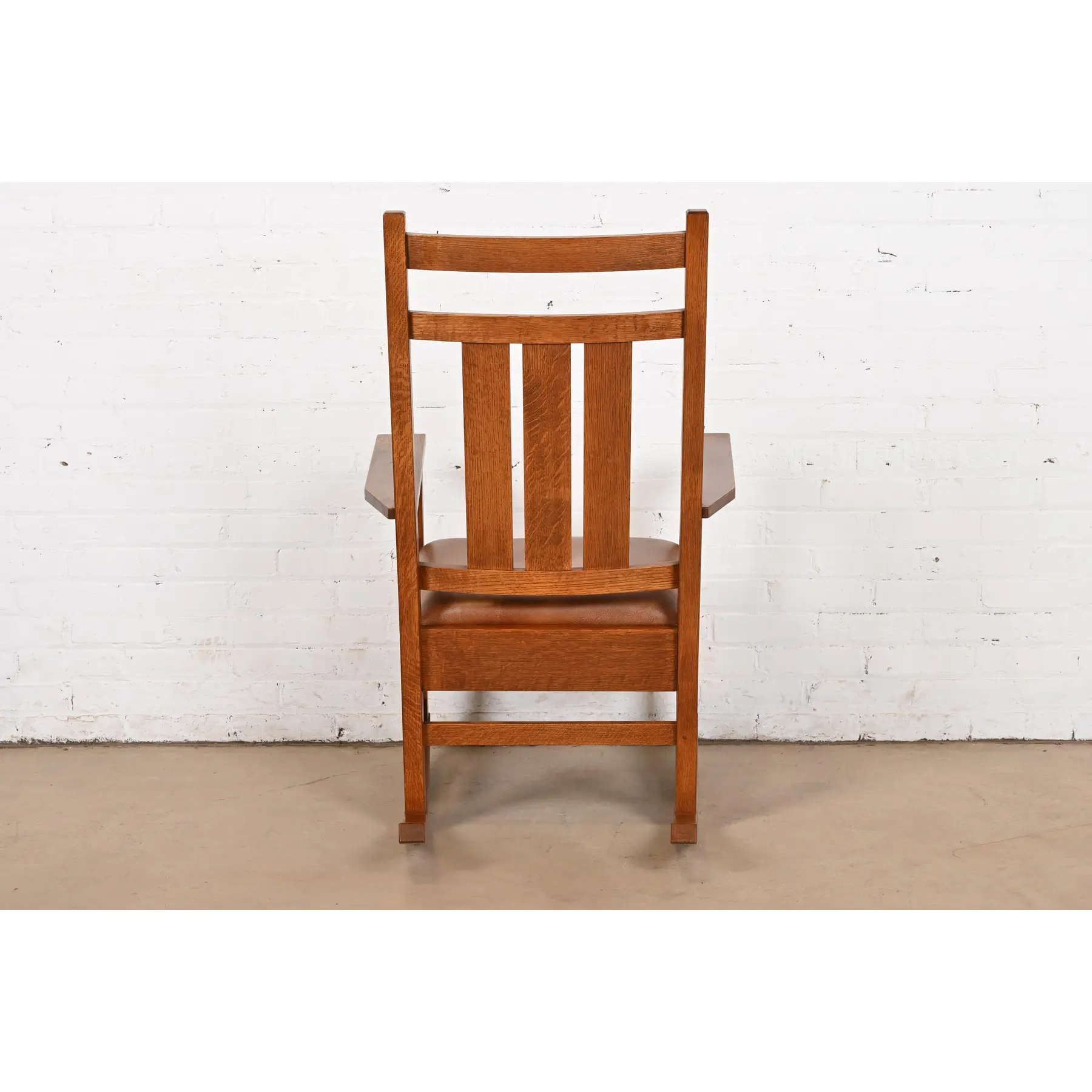 Stickley Harvey Ellis Collection Mission Arts & Crafts Inlaid Oak and Leather Rocking Chair - Image 9