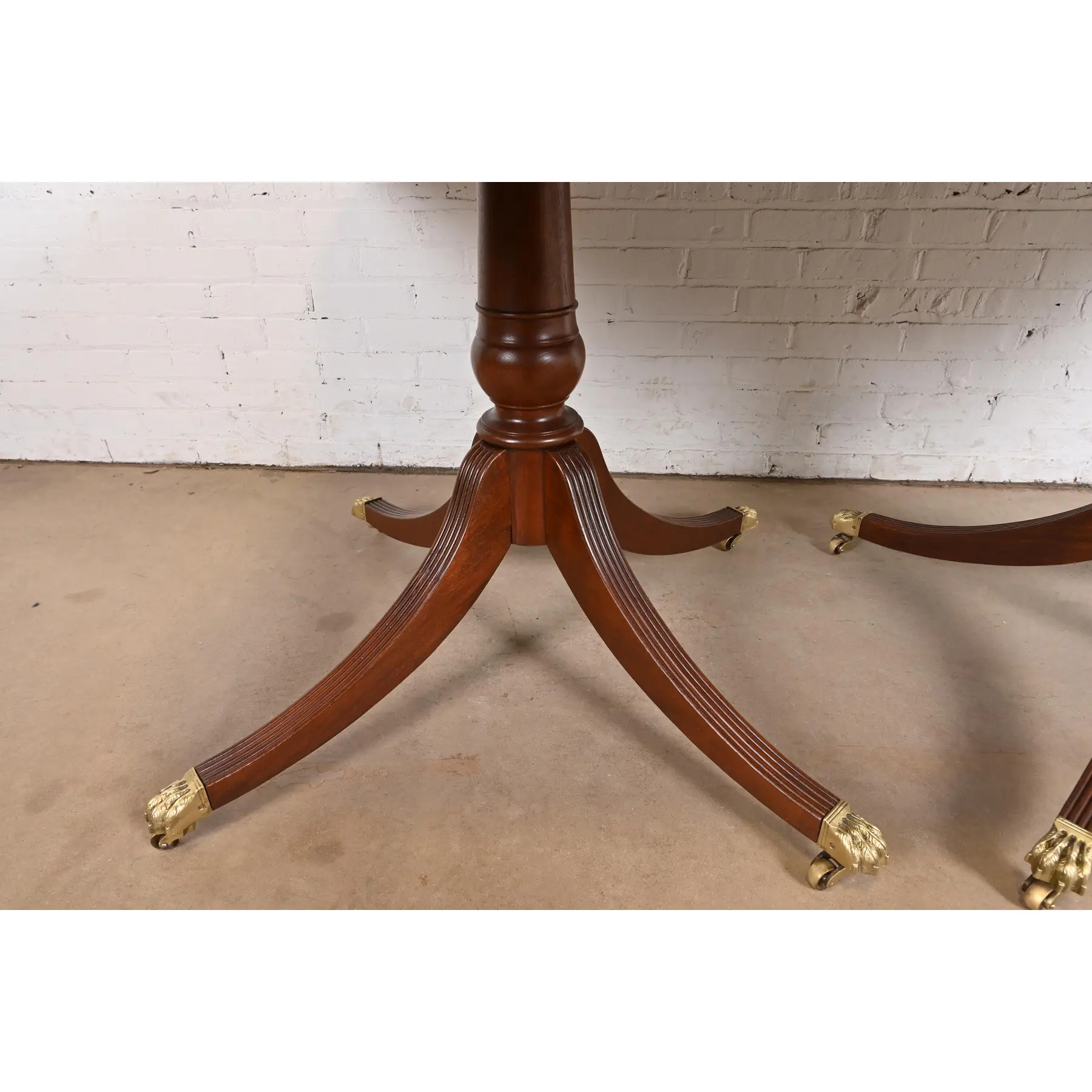 Baker Furniture Style Georgian Banded Mahogany Double Pedestal Extension Dining Table, Newly Refinished - Image 10
