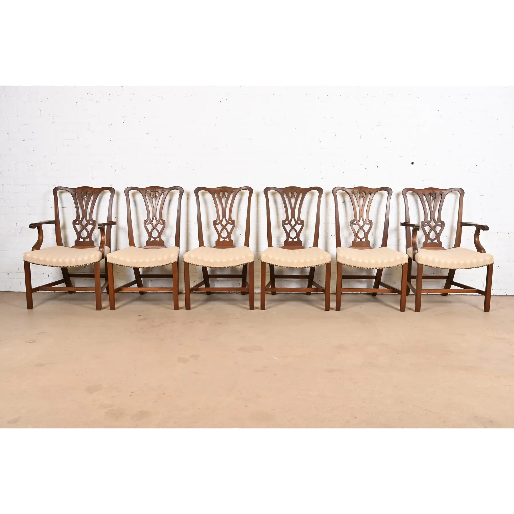 Baker Furniture Style Georgian Carved Mahogany Dining Chairs, Set of Six - Image 3