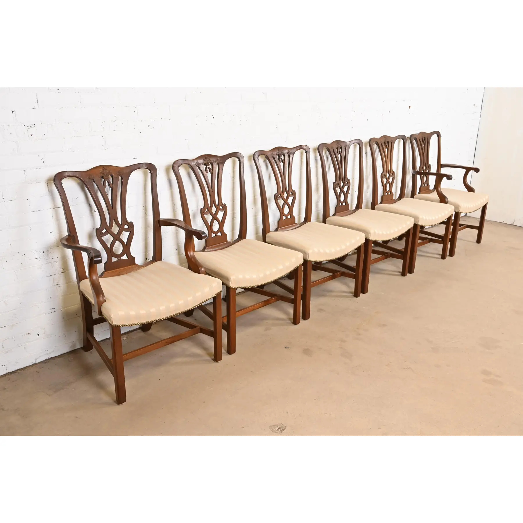 Baker Furniture Style Georgian Carved Mahogany Dining Chairs, Set of Six - Image 4