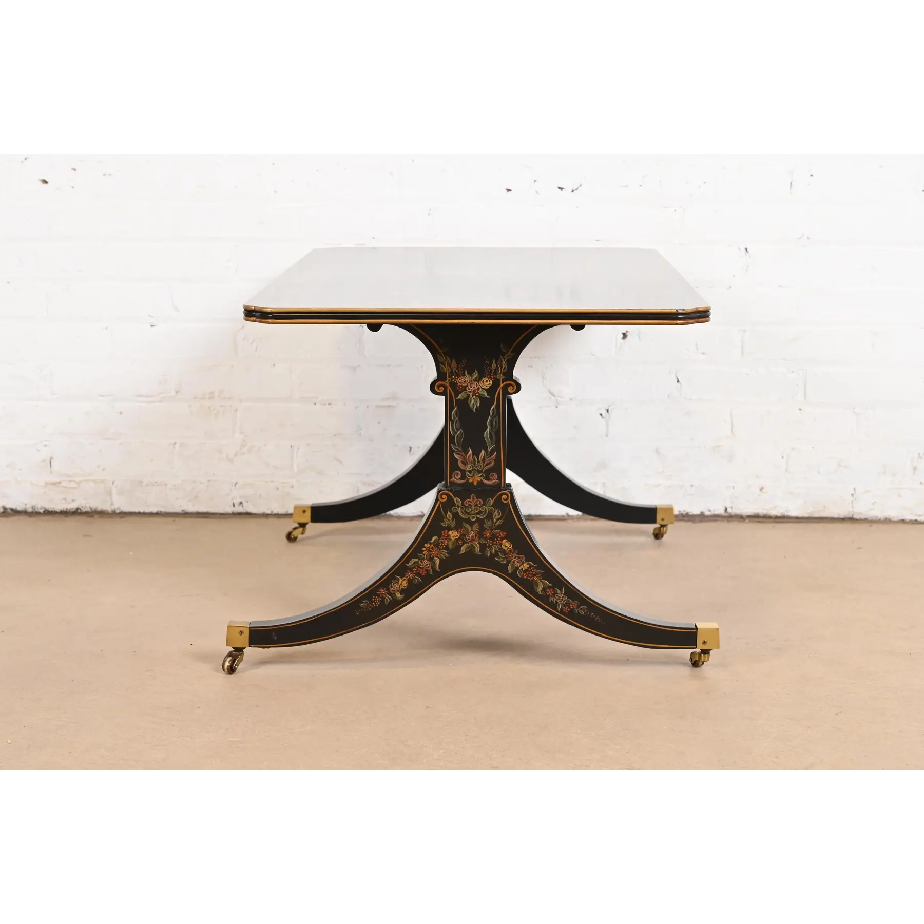 Baker Furniture Style Italian Regency Hand Painted Black Lacquered Coffee Table, Circa 1960s - Image 10