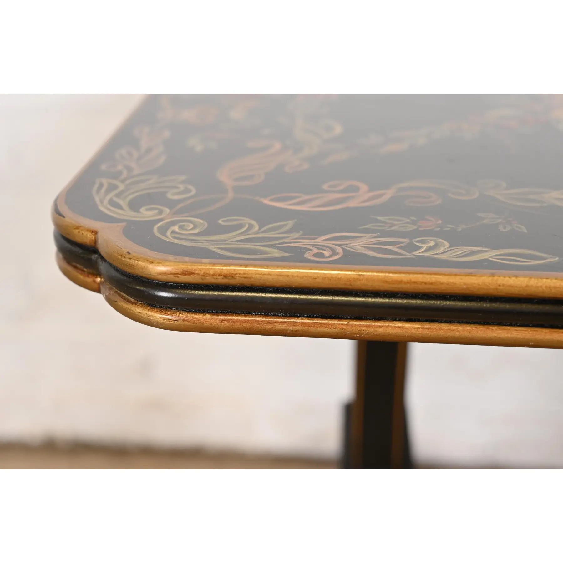 Baker Furniture Style Italian Regency Hand Painted Black Lacquered Coffee Table, Circa 1960s - Image 8