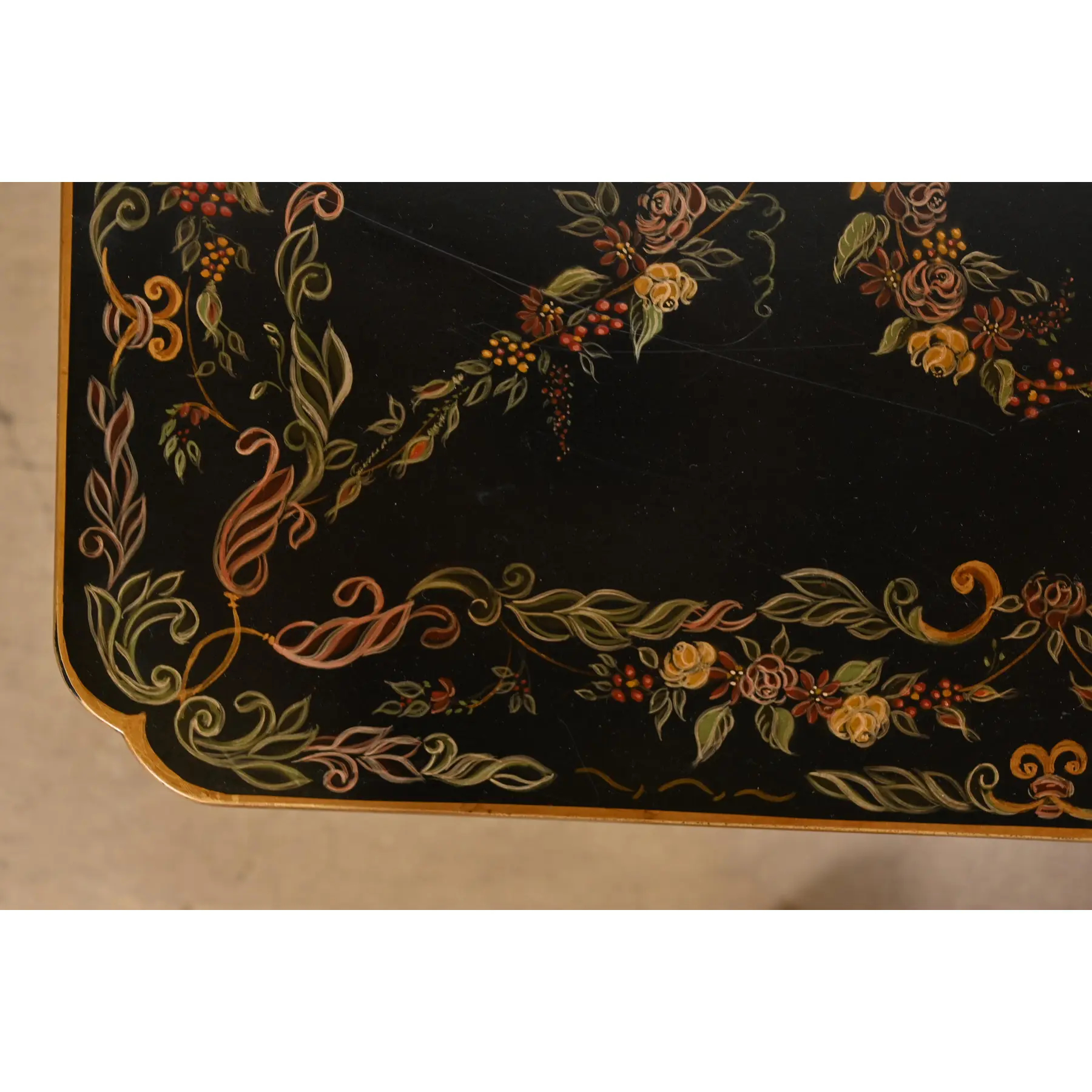 Baker Furniture Style Italian Regency Hand Painted Black Lacquered Coffee Table, Circa 1960s - Image 7