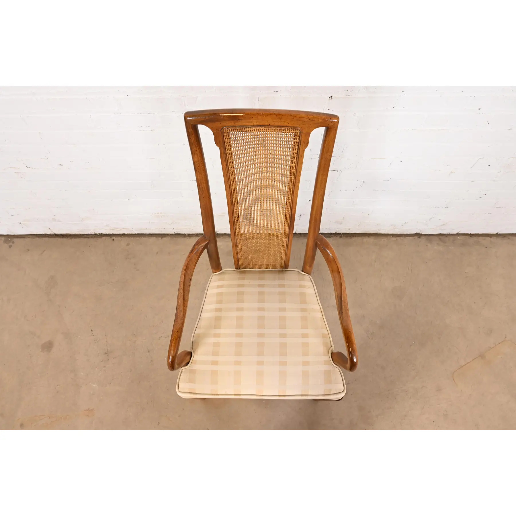 Drexel Heritage Mid-Century Modern Walnut and Cane High Back Dining Armchairs, Pair - Image 6