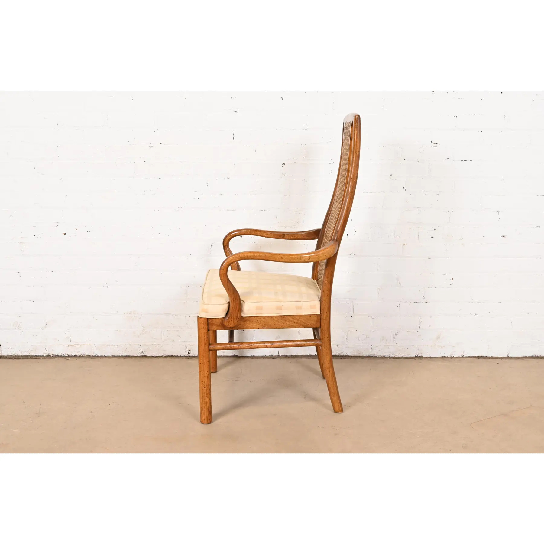 Drexel Heritage Mid-Century Modern Walnut and Cane High Back Dining Armchairs, Pair - Image 8