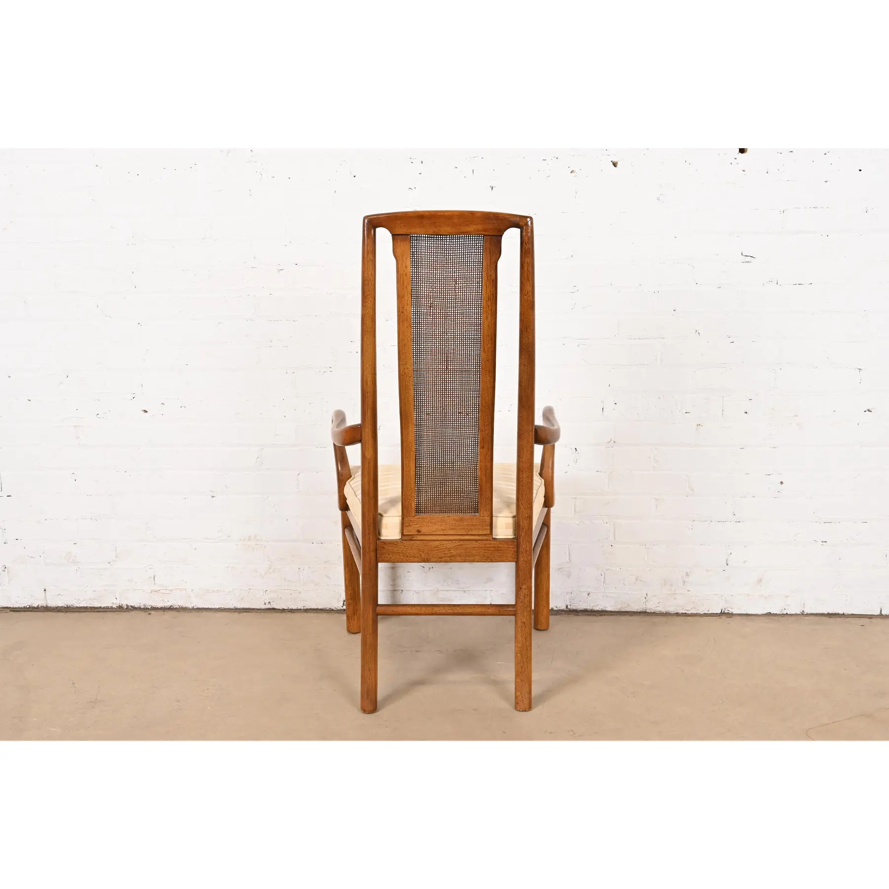 Drexel Heritage Mid-Century Modern Walnut and Cane High Back Dining Armchairs, Pair - Image 9