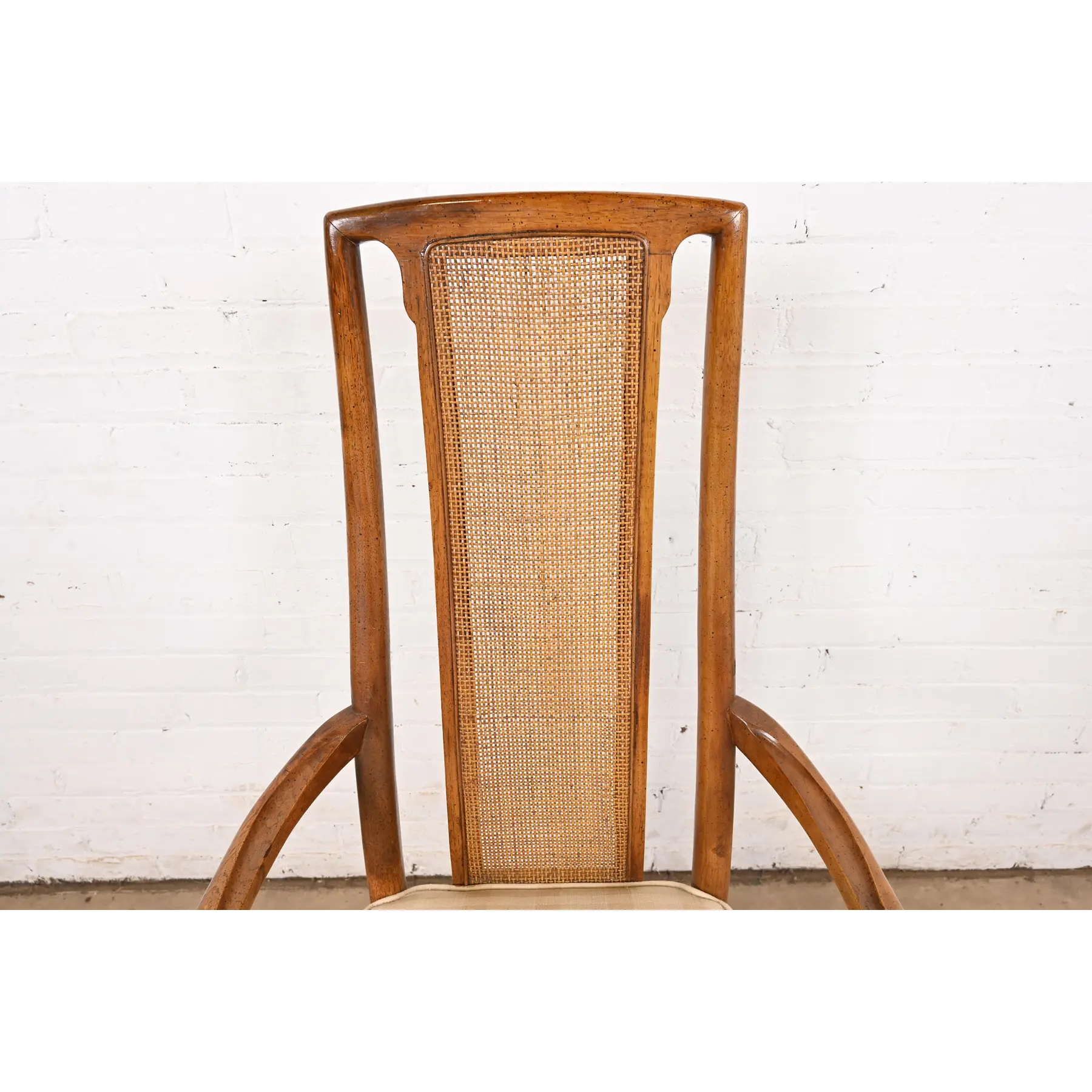 Drexel Heritage Mid-Century Modern Walnut and Cane High Back Dining Armchairs, Pair - Image 5
