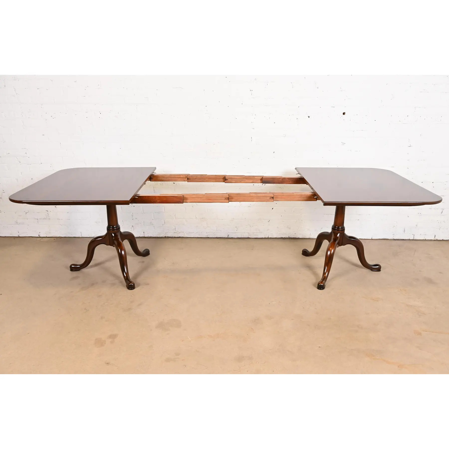 Henkel Harris Georgian Solid Cherry Wood Double Pedestal Extension Dining Table, Newly Refinished - Image 6