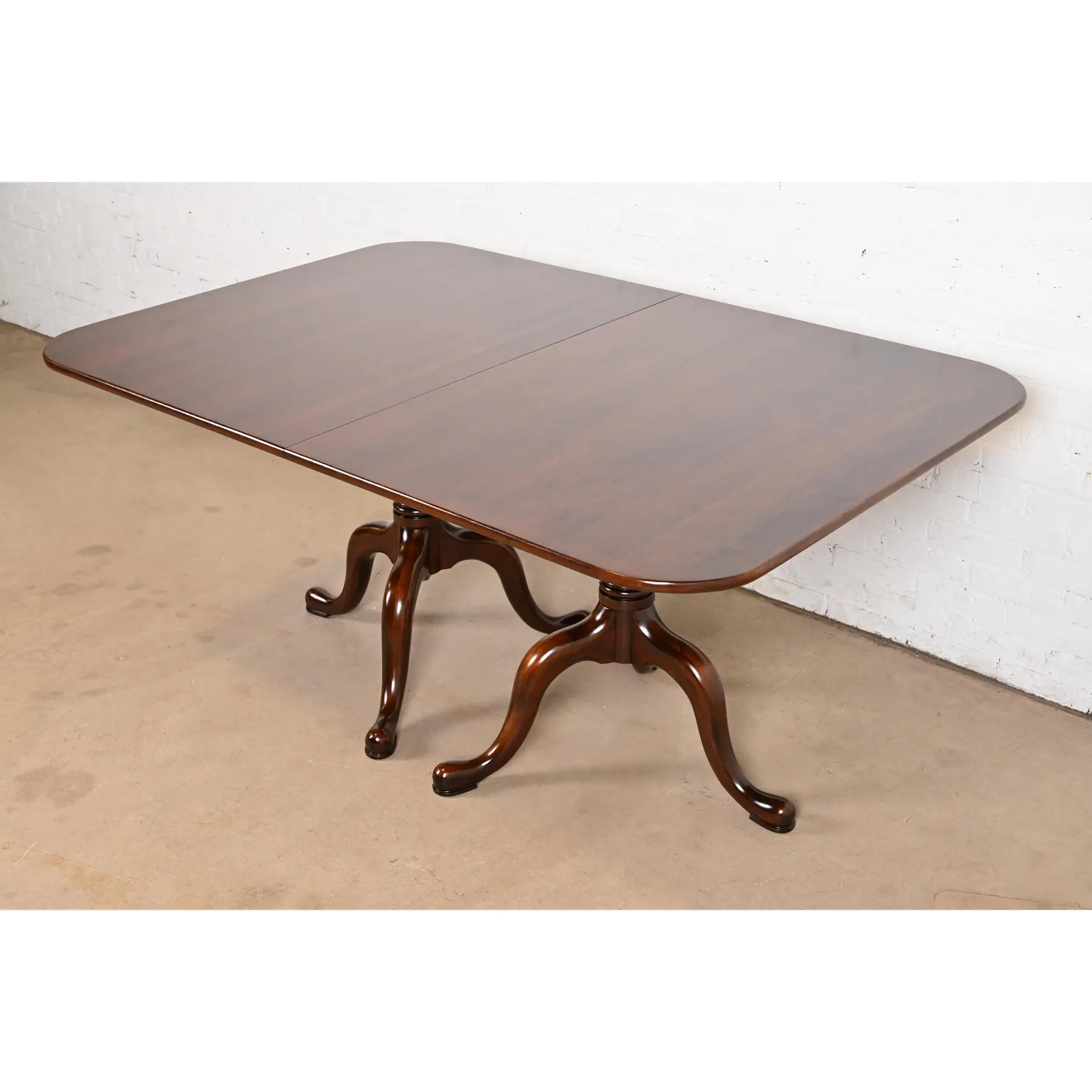 Henkel Harris Georgian Solid Cherry Wood Double Pedestal Extension Dining Table, Newly Refinished - Image 8