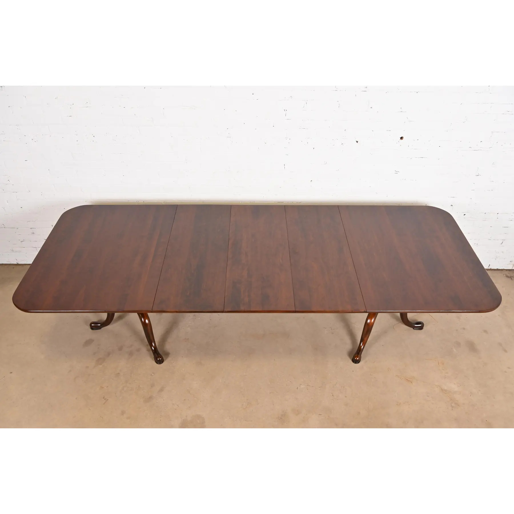 Henkel Harris Georgian Solid Cherry Wood Double Pedestal Extension Dining Table, Newly Refinished - Image 5