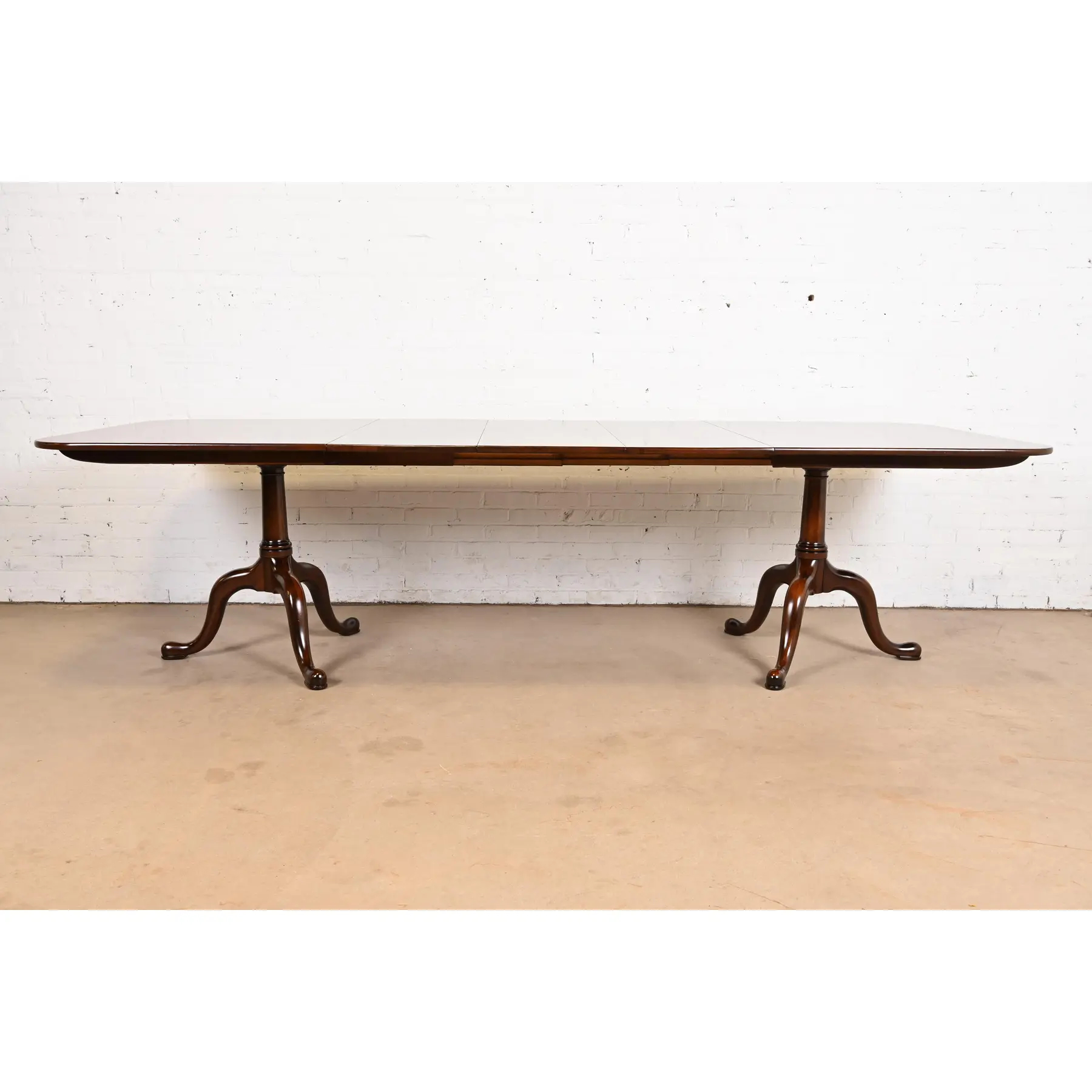 Henkel Harris Georgian Solid Cherry Wood Double Pedestal Extension Dining Table, Newly Refinished - Image 3