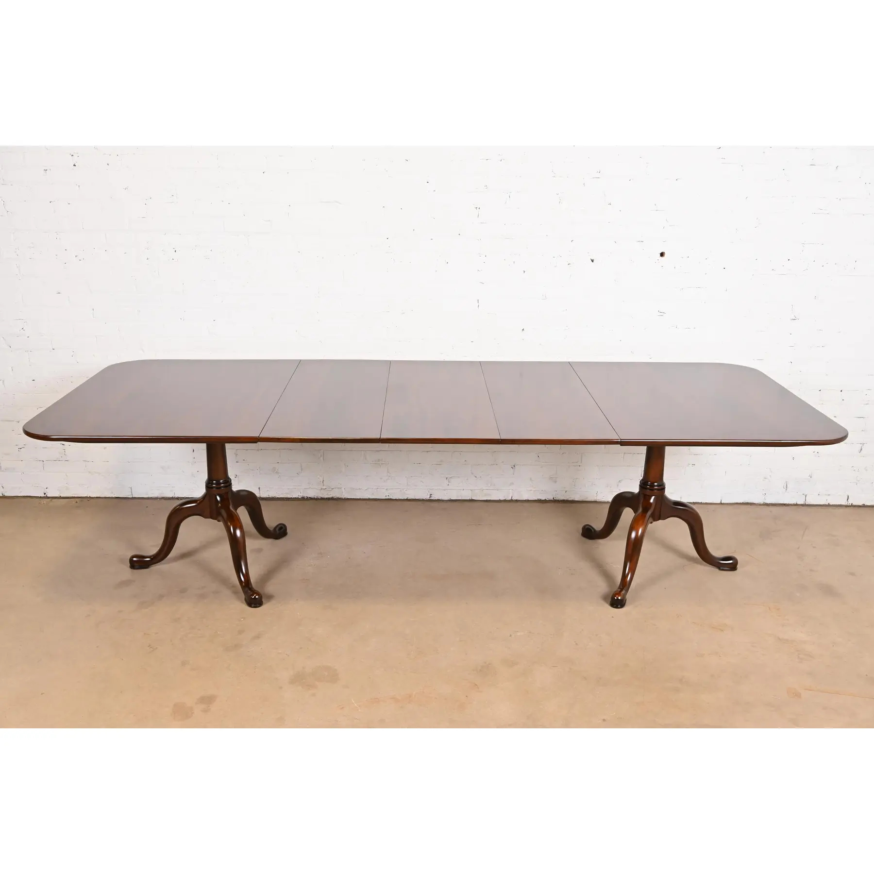 Henkel Harris Georgian Solid Cherry Wood Double Pedestal Extension Dining Table, Newly Refinished - Image 2