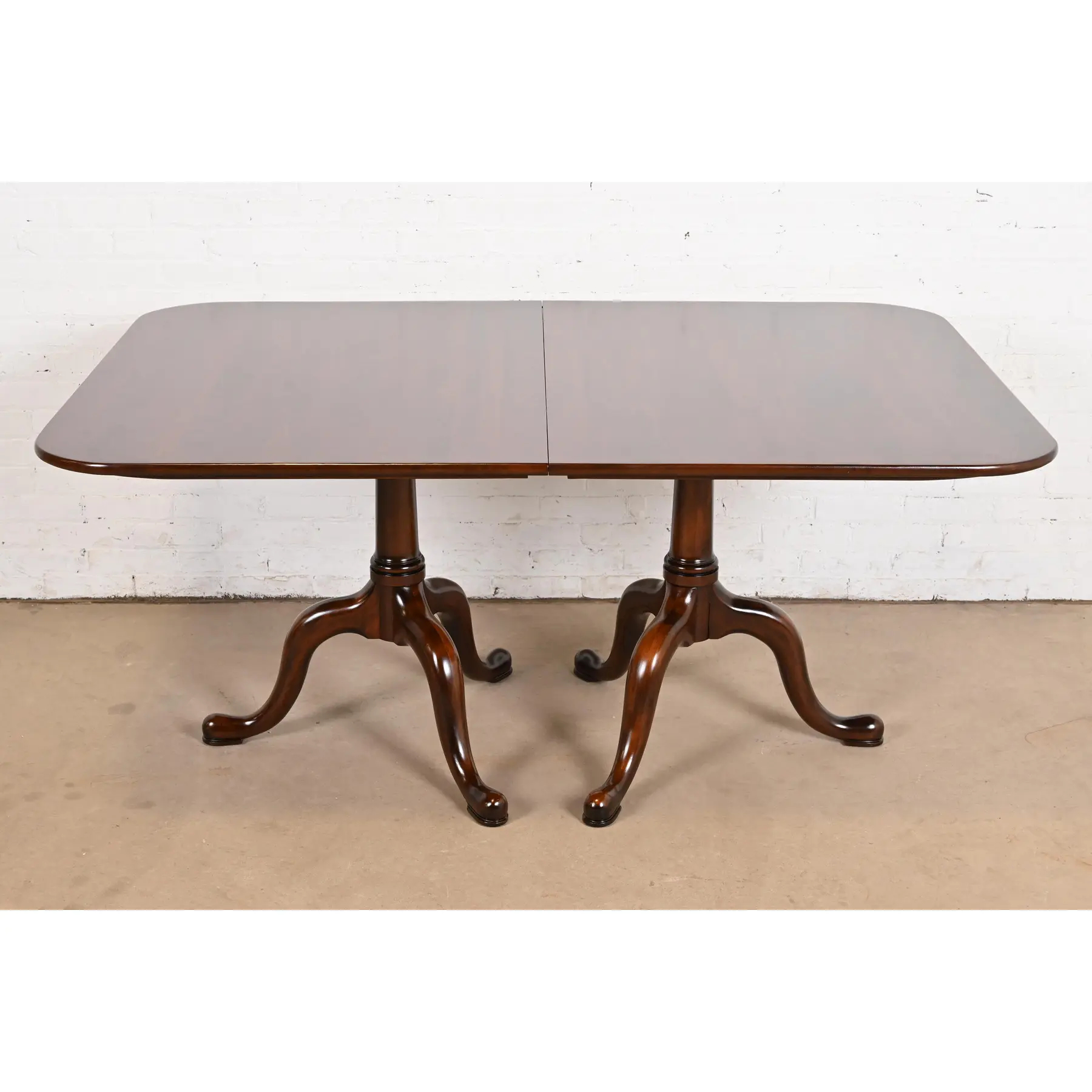 Henkel Harris Georgian Solid Cherry Wood Double Pedestal Extension Dining Table, Newly Refinished - Image 7