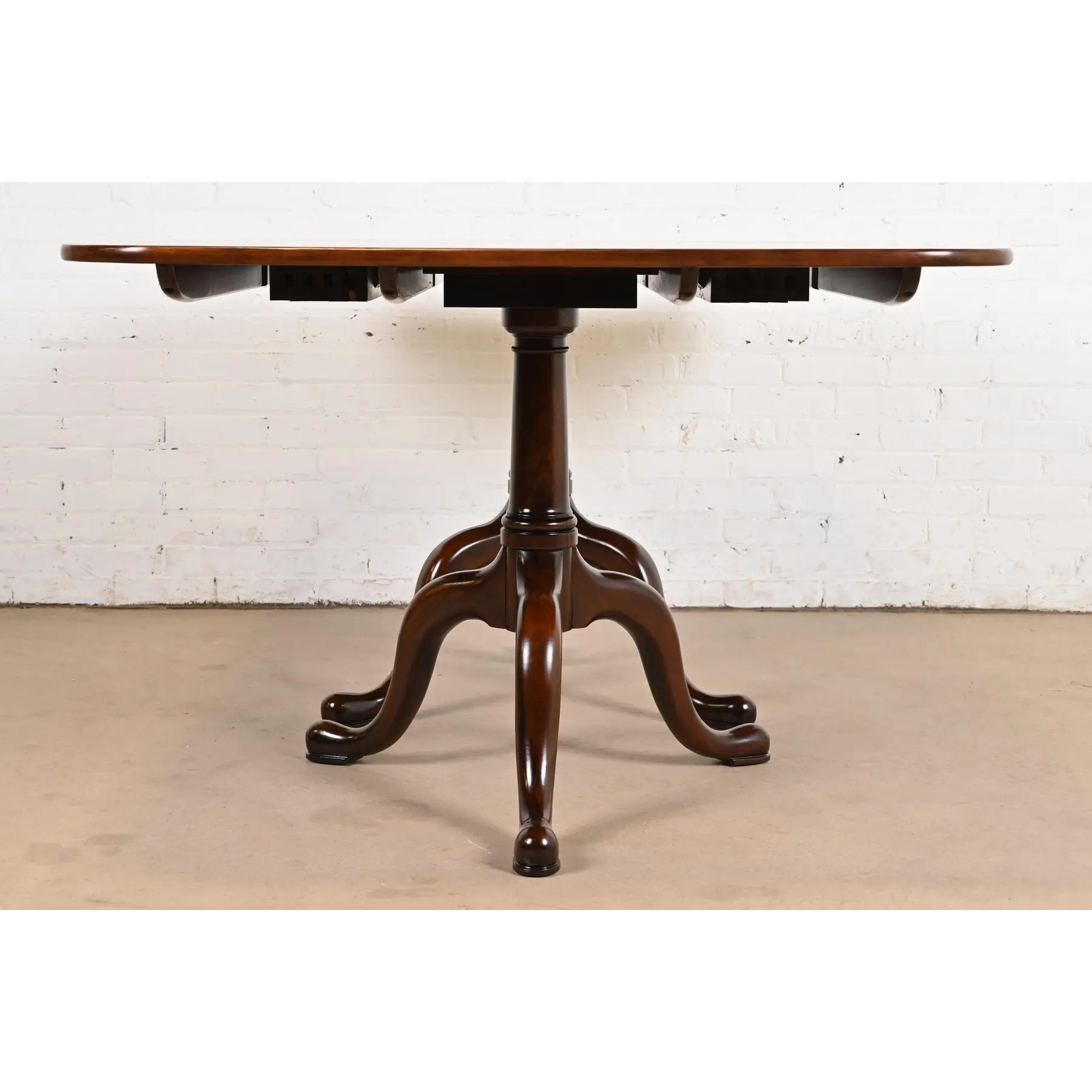Henkel Harris Georgian Solid Cherry Wood Double Pedestal Extension Dining Table, Newly Refinished - Image 10