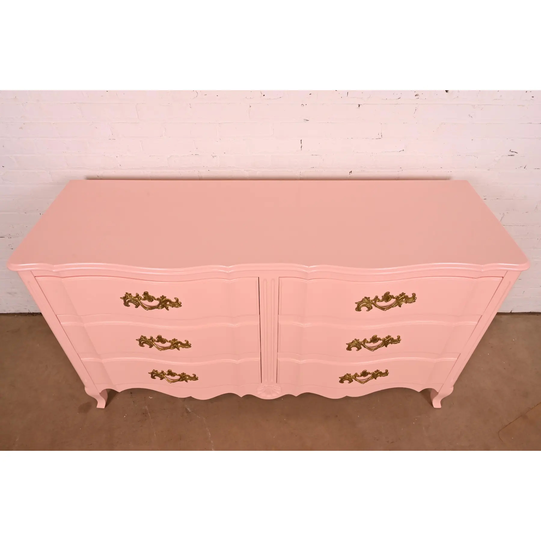 John Widdicomb French Provincial Louis XV Pink Lacquered Six-Drawer Dresser, Newly Refinished - Image 9