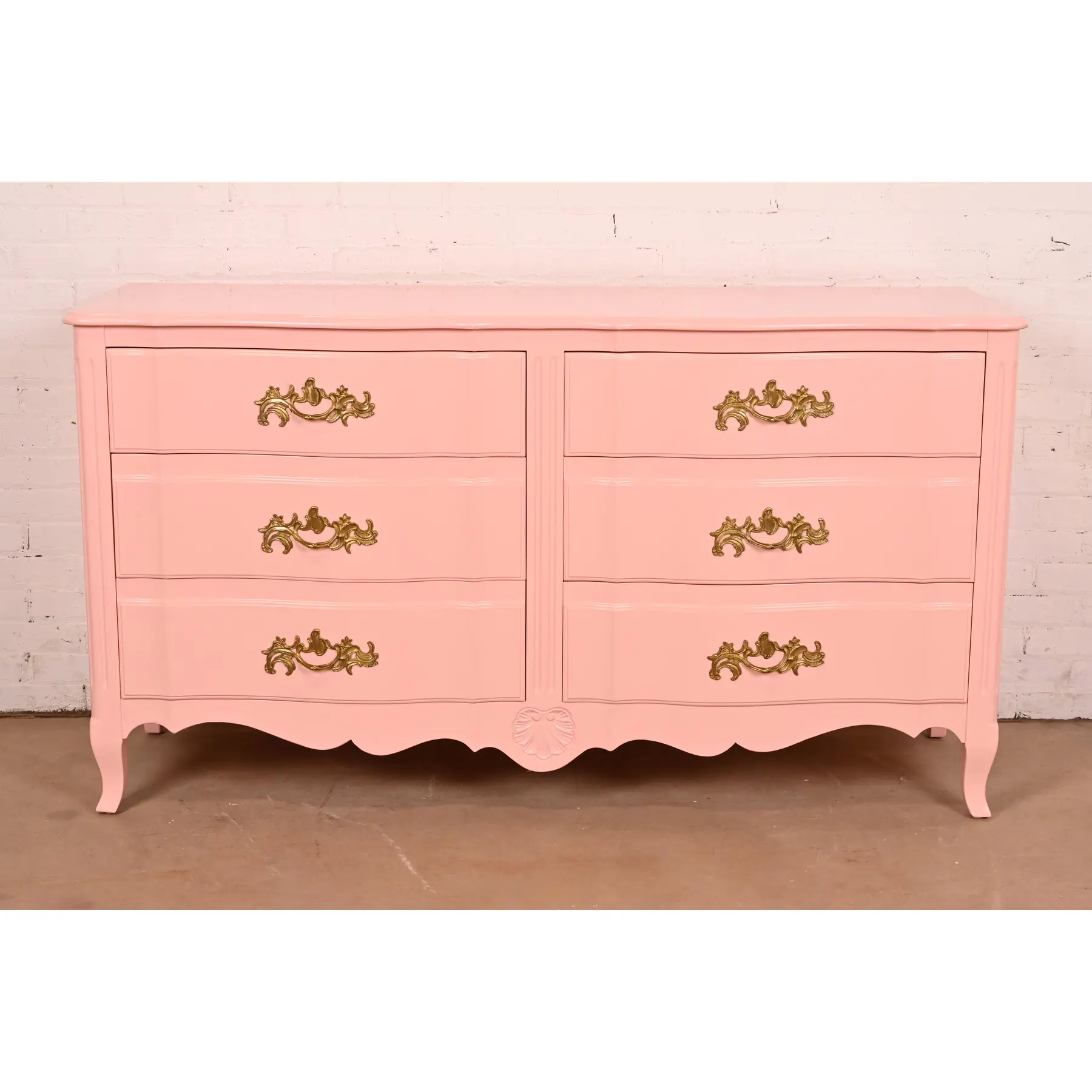 John Widdicomb French Provincial Louis XV Pink Lacquered Six-Drawer Dresser, Newly Refinished - Image 2