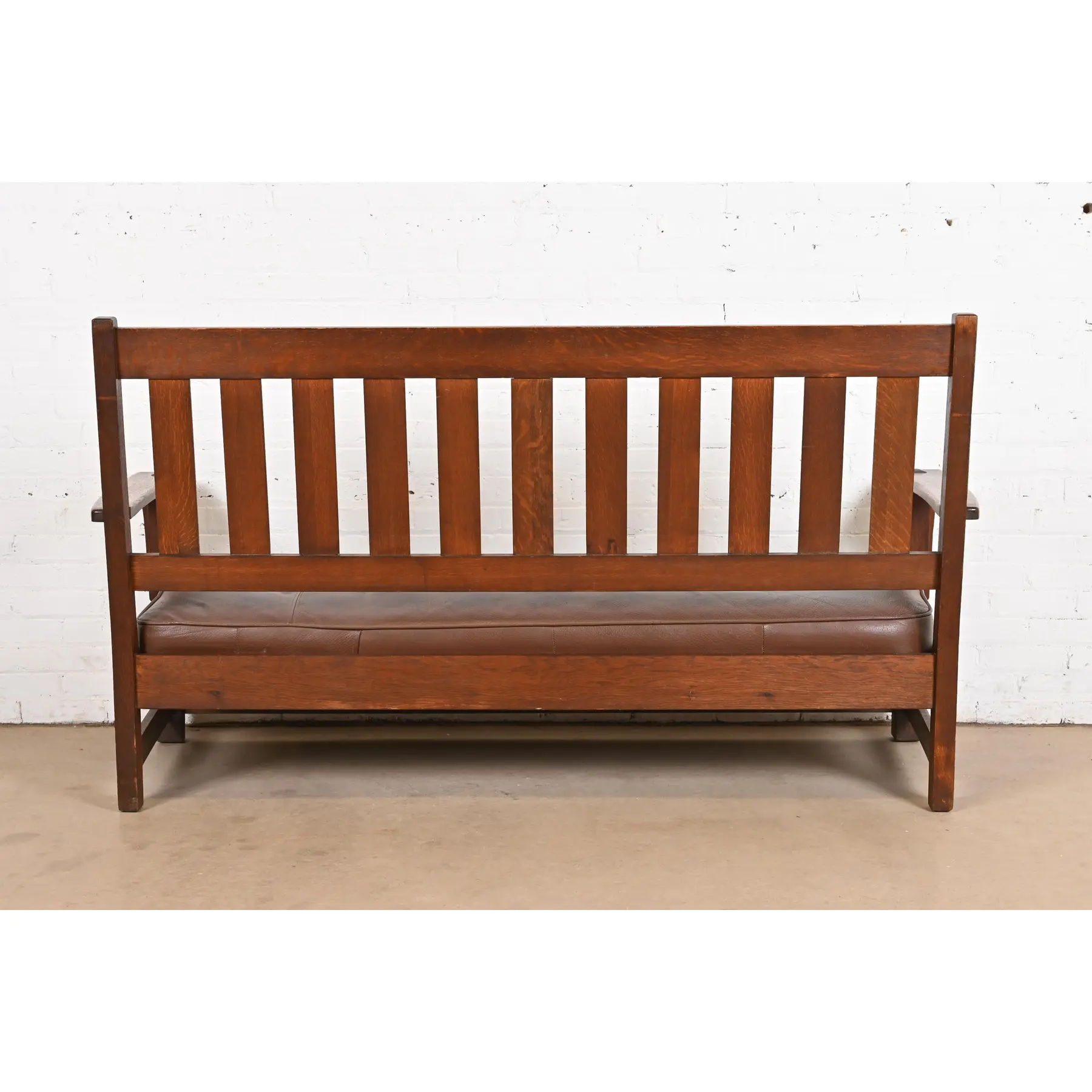 Limbert Mission Oak Arts & Crafts Open Arm Settee or Loveseat, Circa 1900 - Image 10