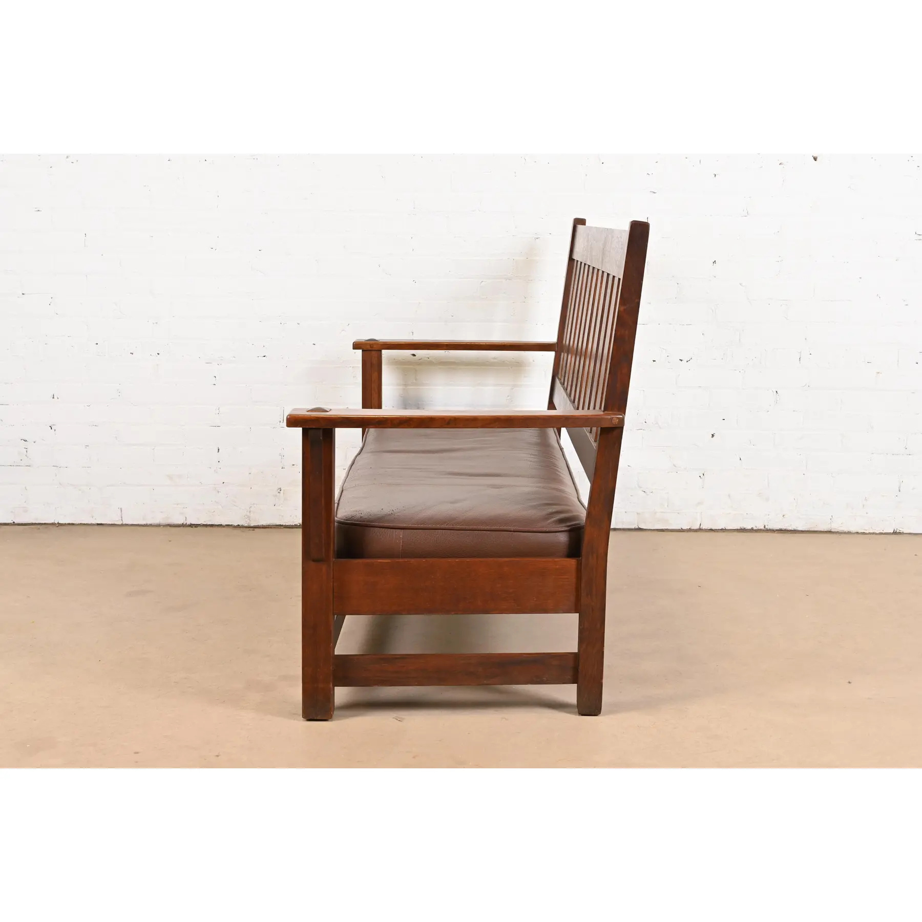 Limbert Mission Oak Arts & Crafts Open Arm Settee or Loveseat, Circa 1900 - Image 9