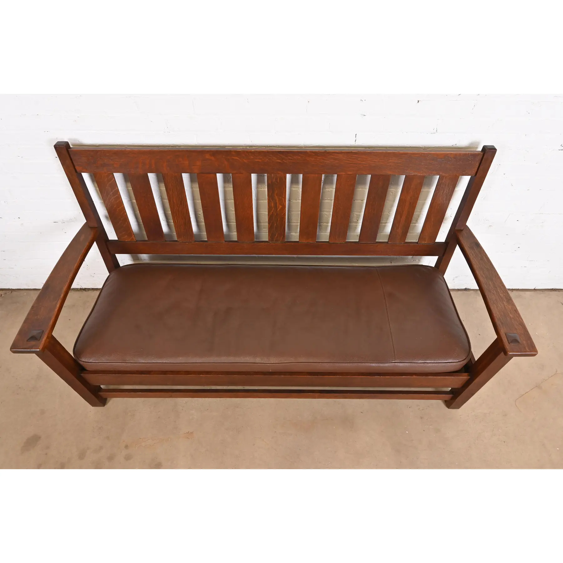 Limbert Mission Oak Arts & Crafts Open Arm Settee or Loveseat, Circa 1900 - Image 5