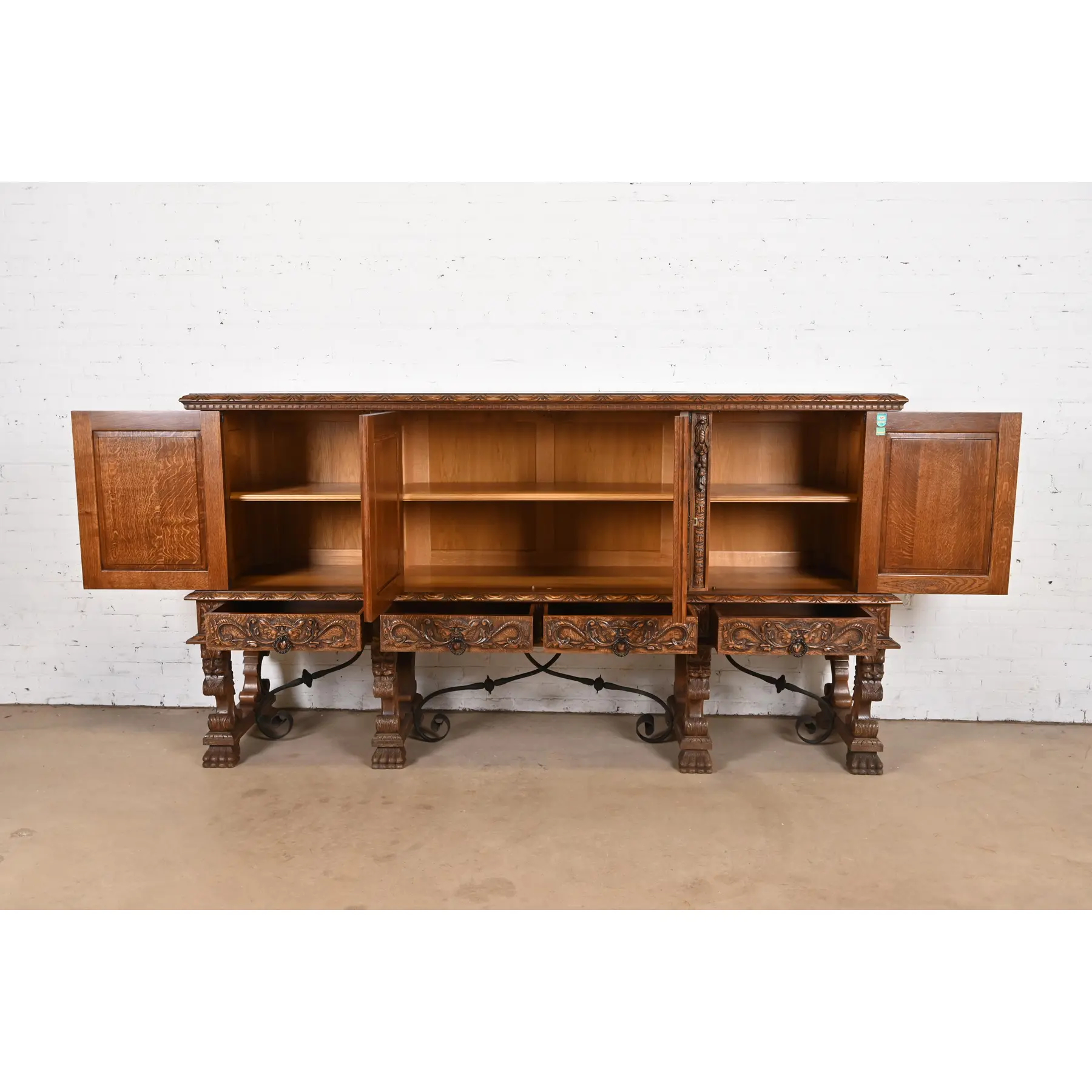 R. J. Horner Style Renaissance Revival Monumental Ornate Carved Oak Sideboard or Bar Cabinet - Image 5