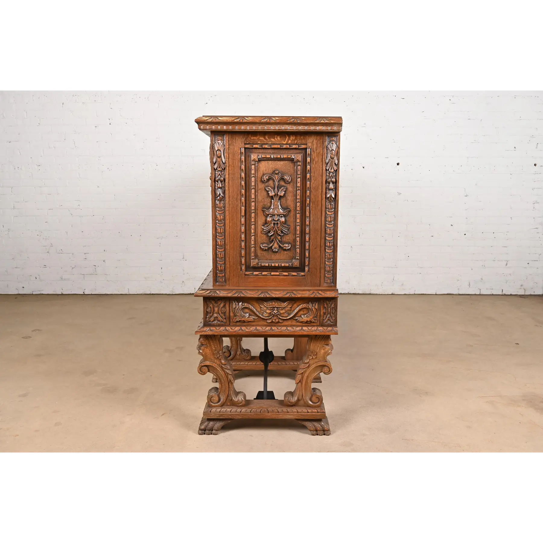 R. J. Horner Style Renaissance Revival Monumental Ornate Carved Oak Sideboard or Bar Cabinet - Image 9