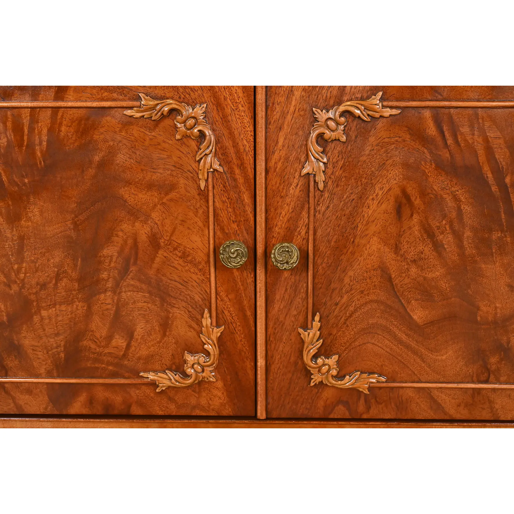 Romweber Chippendale Flame Mahogany Breakfront Bookcase Cabinet, Circa 1920s - Image 7