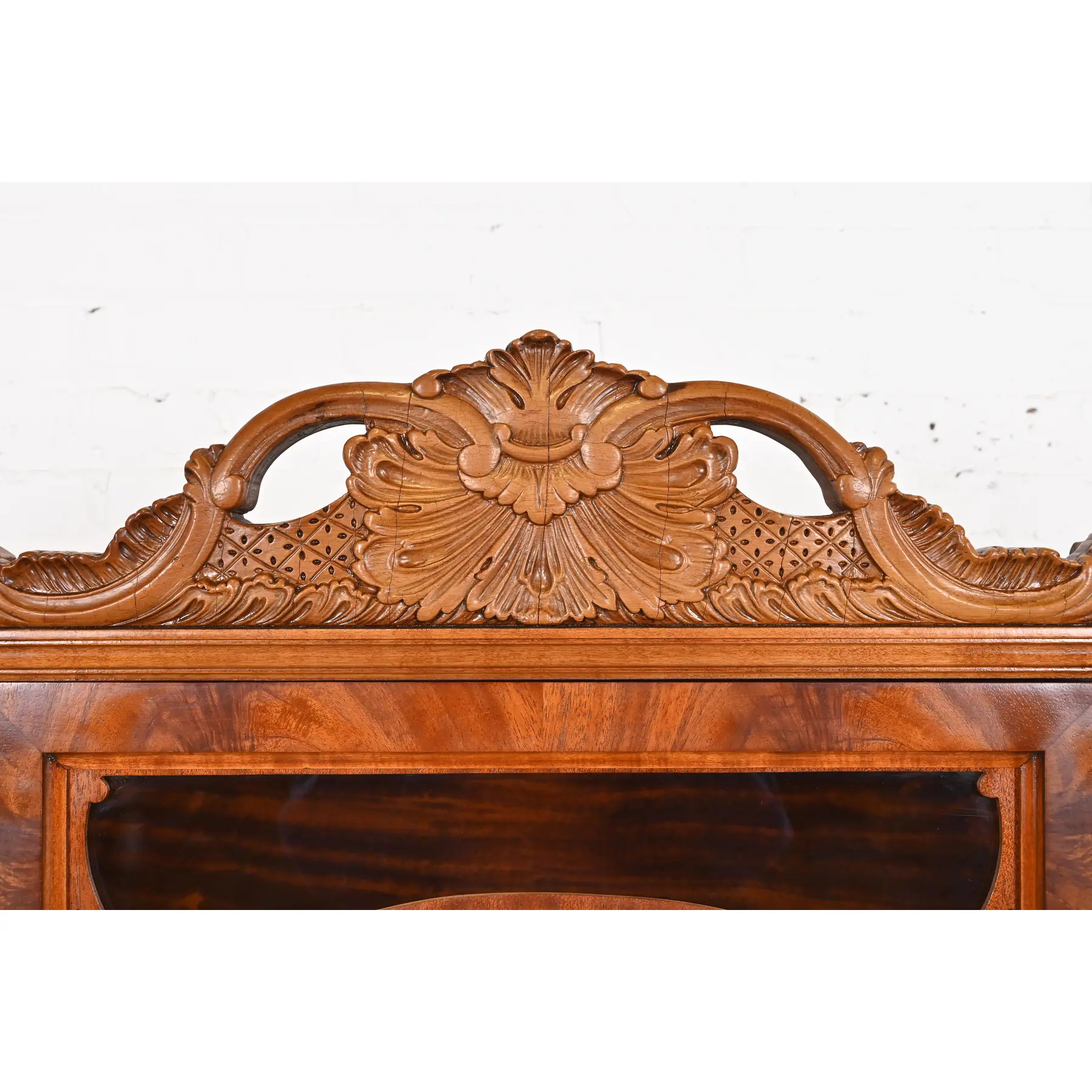 Romweber Chippendale Flame Mahogany Breakfront Bookcase Cabinet, Circa 1920s - Image 6