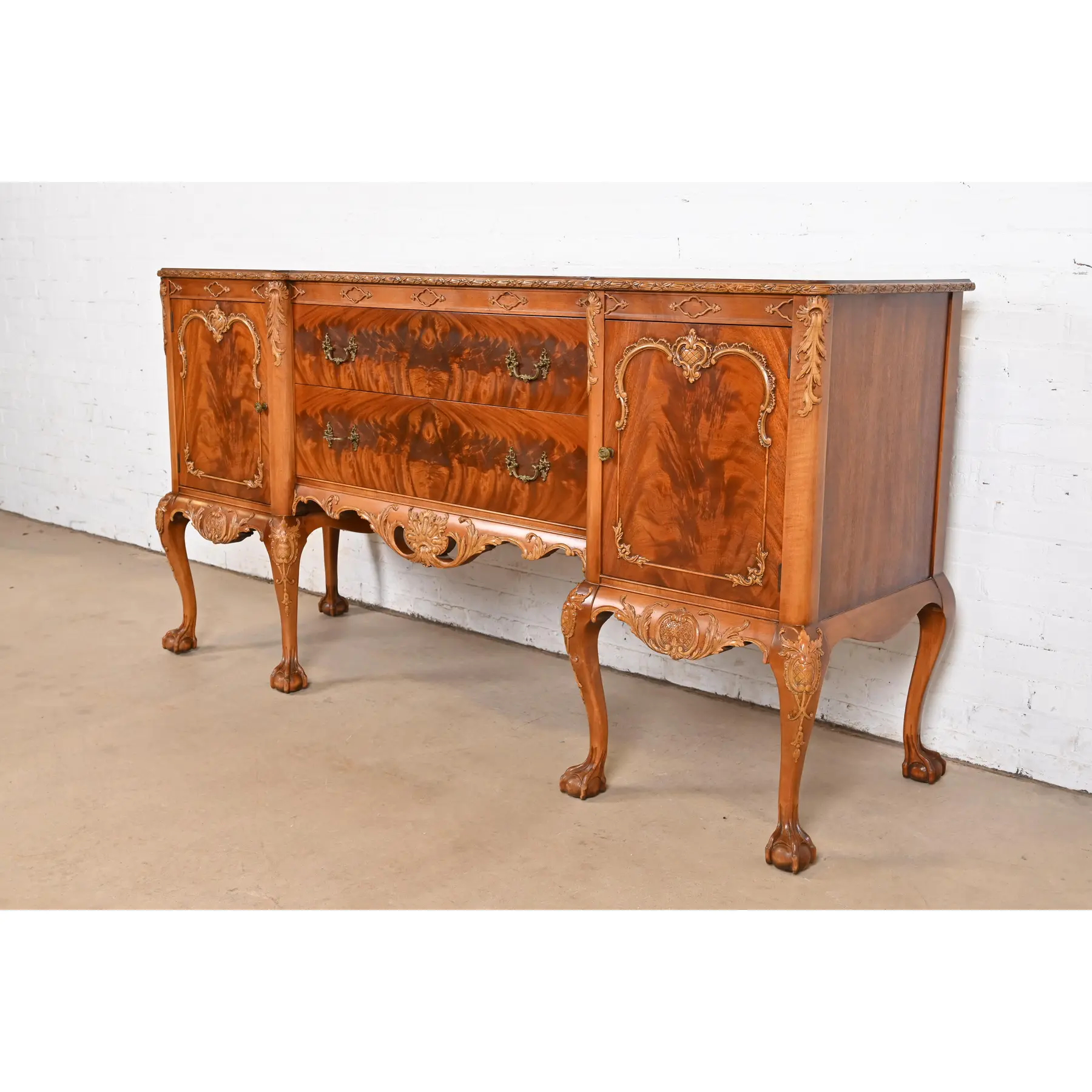 Romweber Chippendale Flame Mahogany Carved Sideboard Buffet, Circa 1920s - Image 3