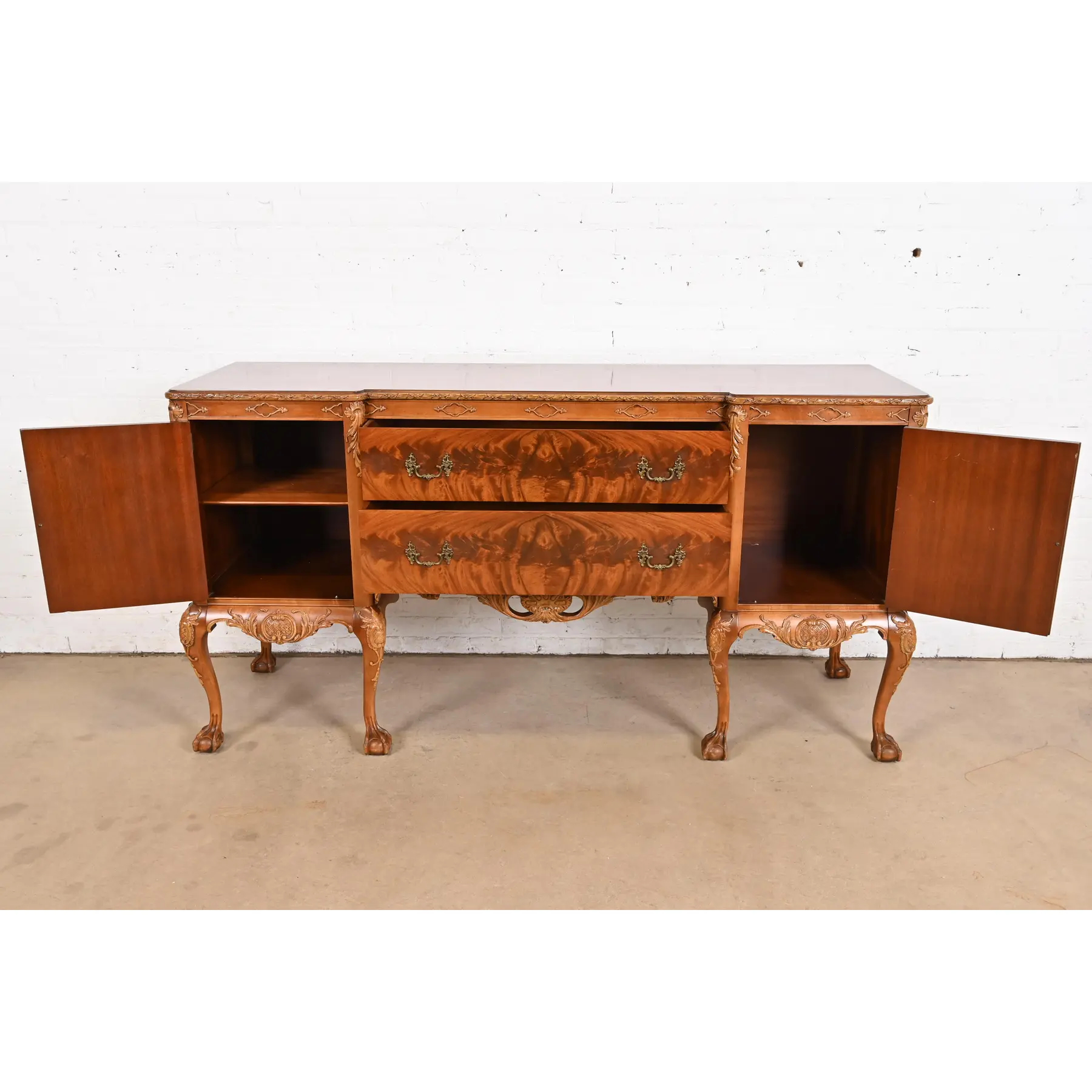 Romweber Chippendale Flame Mahogany Carved Sideboard Buffet, Circa 1920s - Image 5