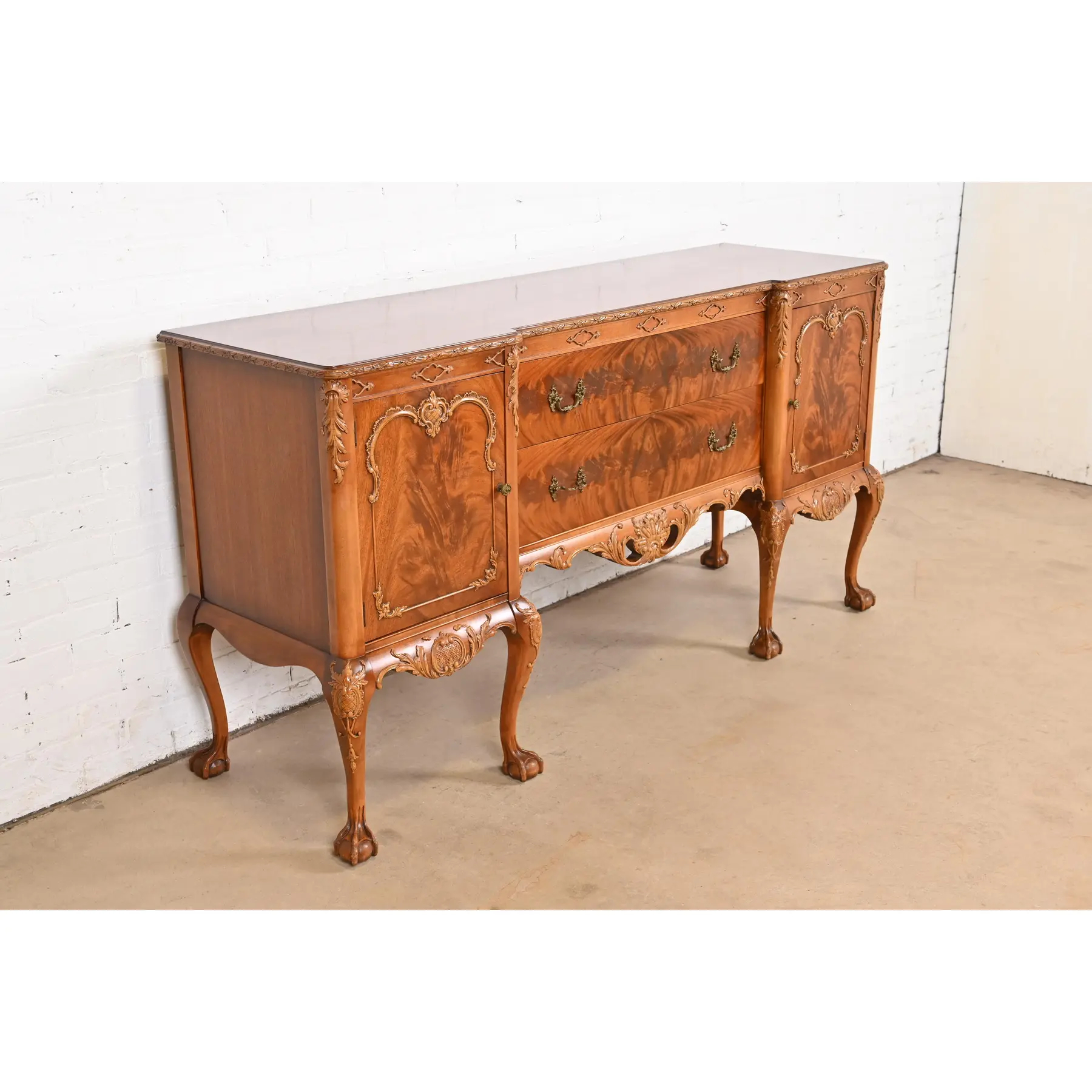 Romweber Chippendale Flame Mahogany Carved Sideboard Buffet, Circa 1920s - Image 4