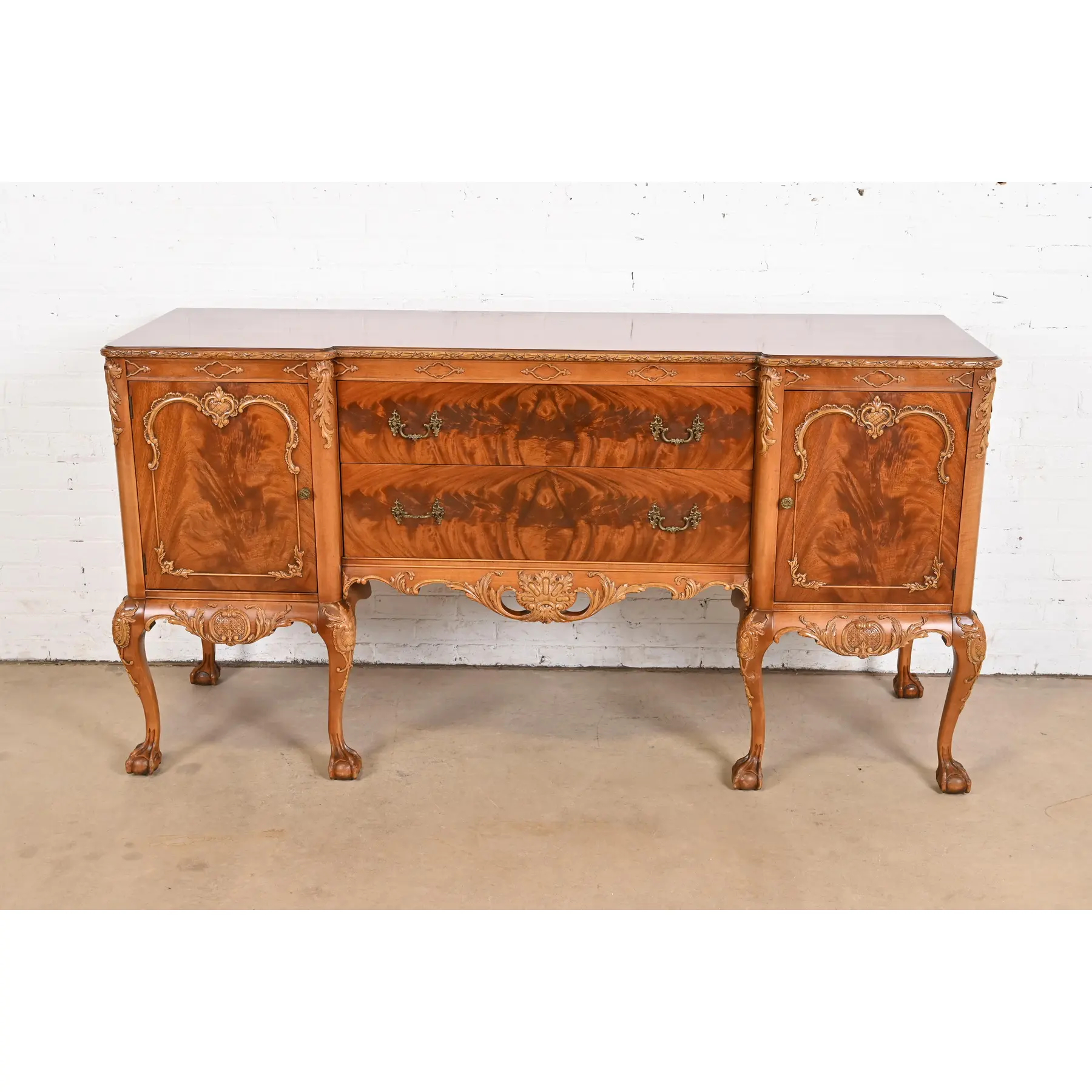 Romweber Chippendale Flame Mahogany Carved Sideboard Buffet, Circa 1920s - Image 2