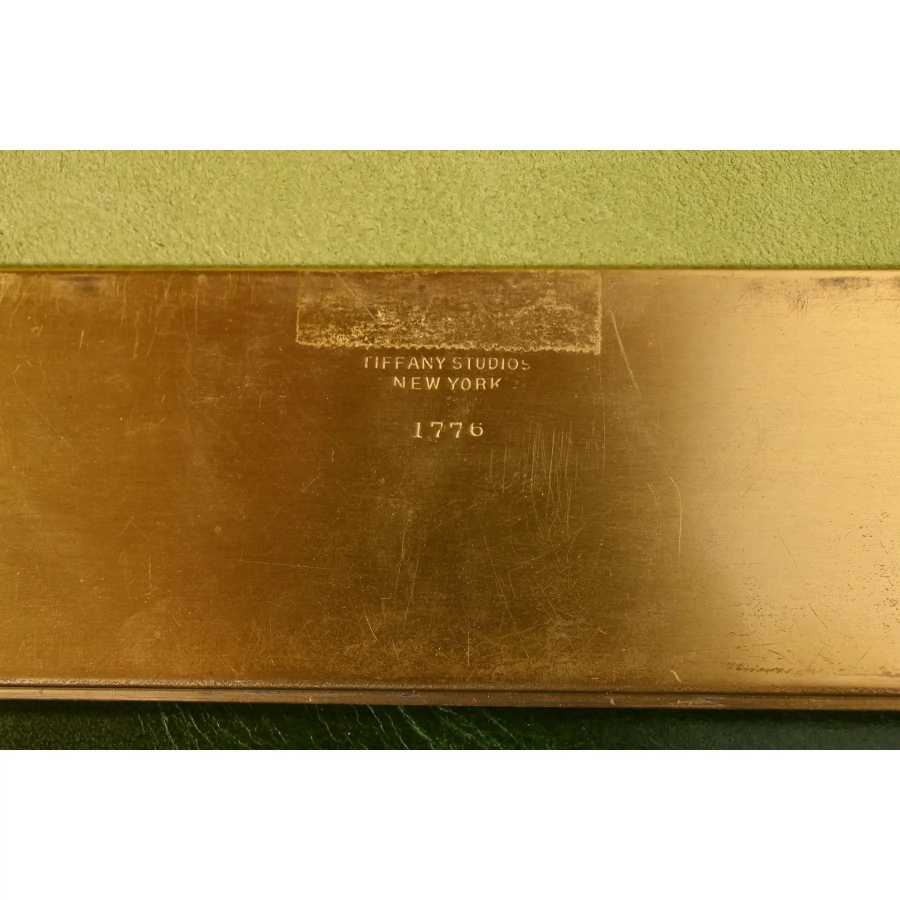 Tiffany Studios New York "Adam" Bronze Doré Blotter Ends With Leather Desk Blotter - Image 8