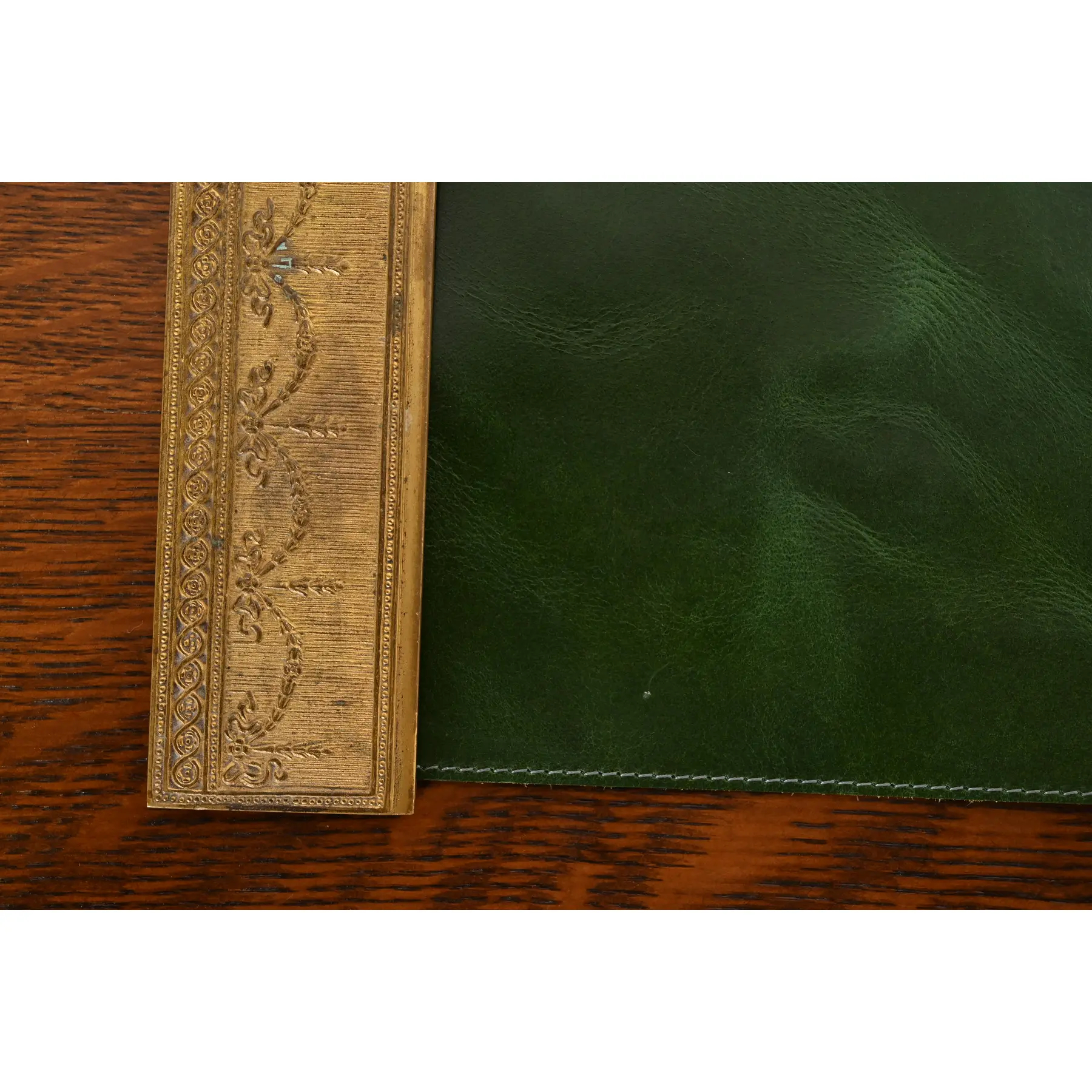 Tiffany Studios New York "Adam" Bronze Doré Blotter Ends With Leather Desk Blotter - Image 6
